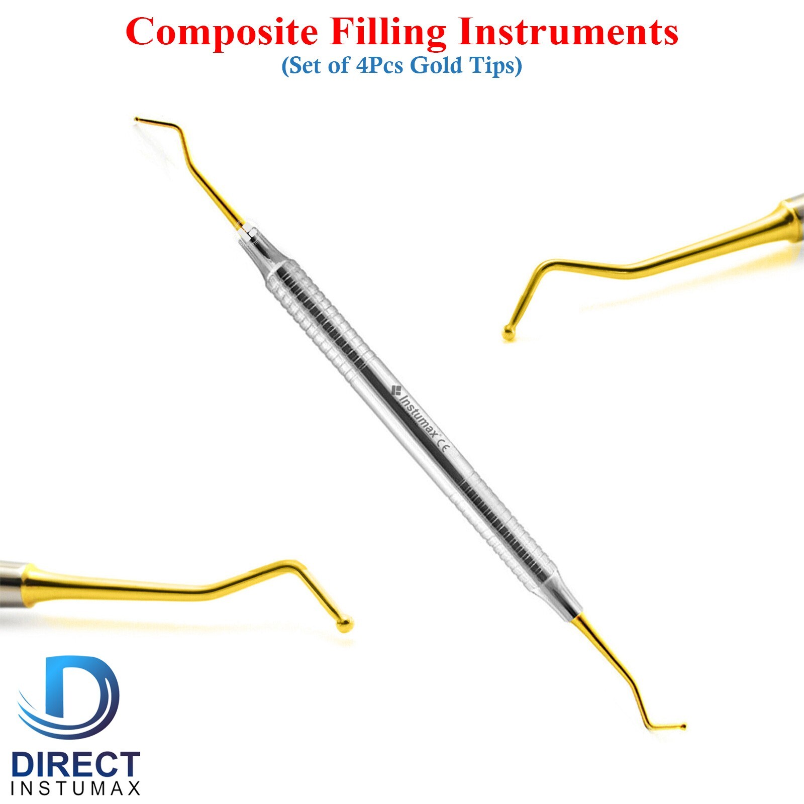 Set Of 4 Dental Resin Filling Instruments Composite Restorative Gold Titanium
