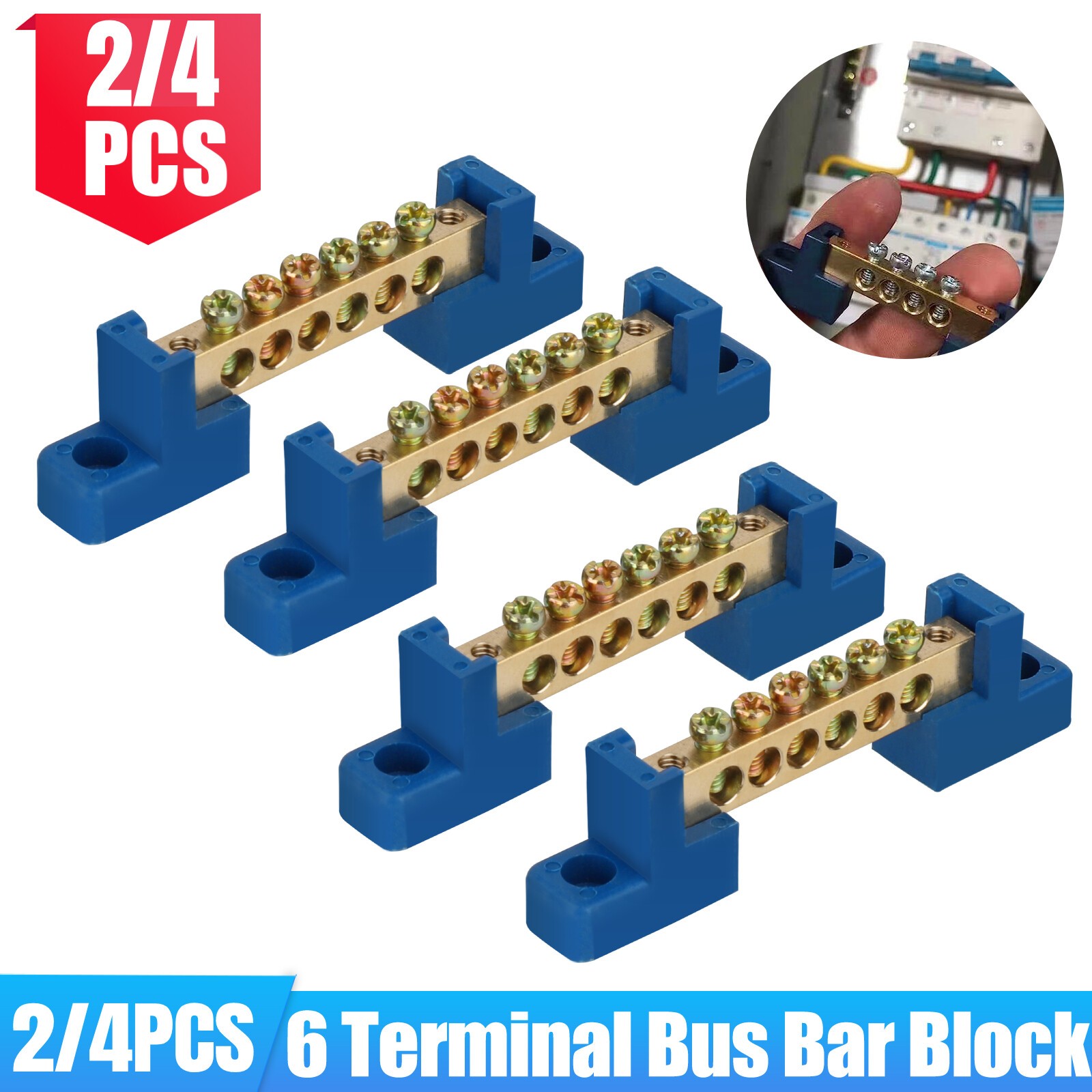 2/4X for Car/Boat/Marine Power Distribution Terminal Block Screw Battery Bus Bar