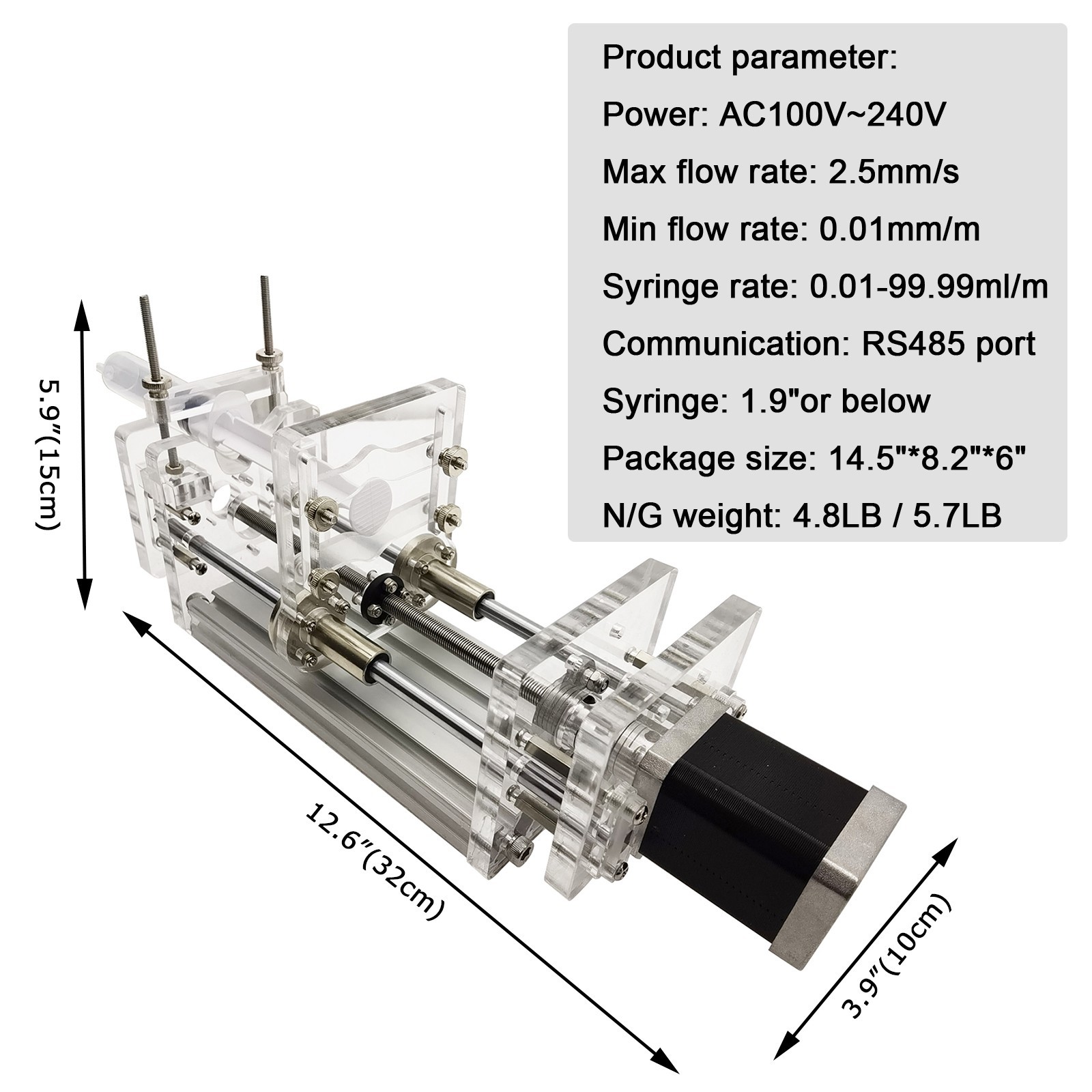 100-240V Microinjection Pump 1.9in Syringe 150mm/min RS485 Lab Apparatus