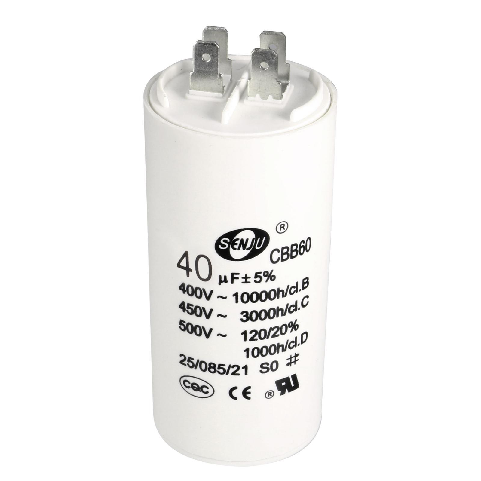 CBB60 Run Capacitor 40uF 450V AC Double Insert 50/60Hz Cylinder 94x45mm White
