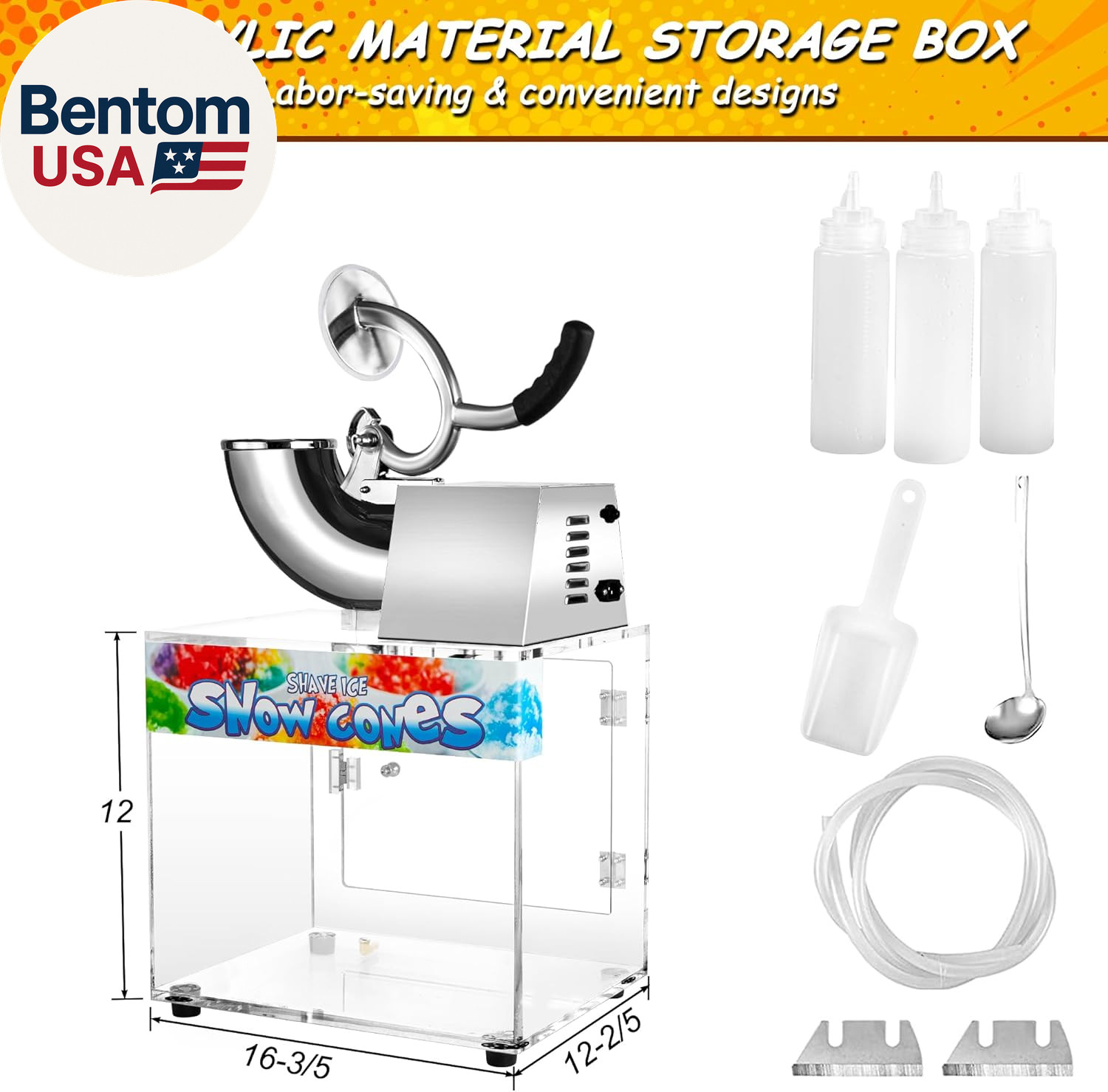 48L Snow Cone Machine, 500LB/H Commercial Shaved Ice Machine, 300W Electric Ice
