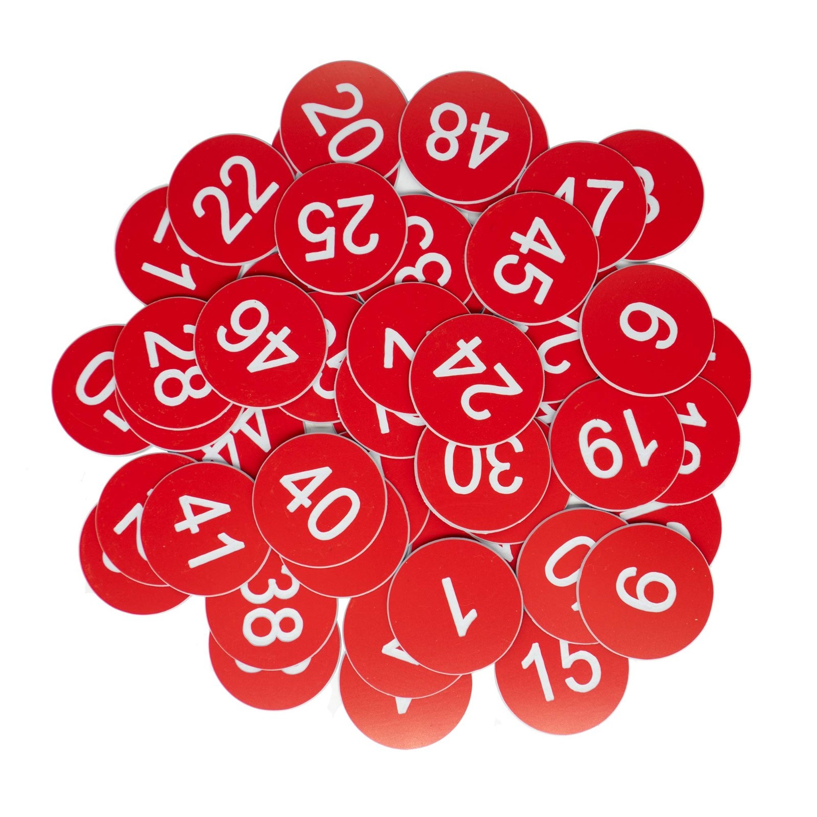 Engraved Plastic Number Tags 1-100, Red, No Hole – Durable & Easy to Use