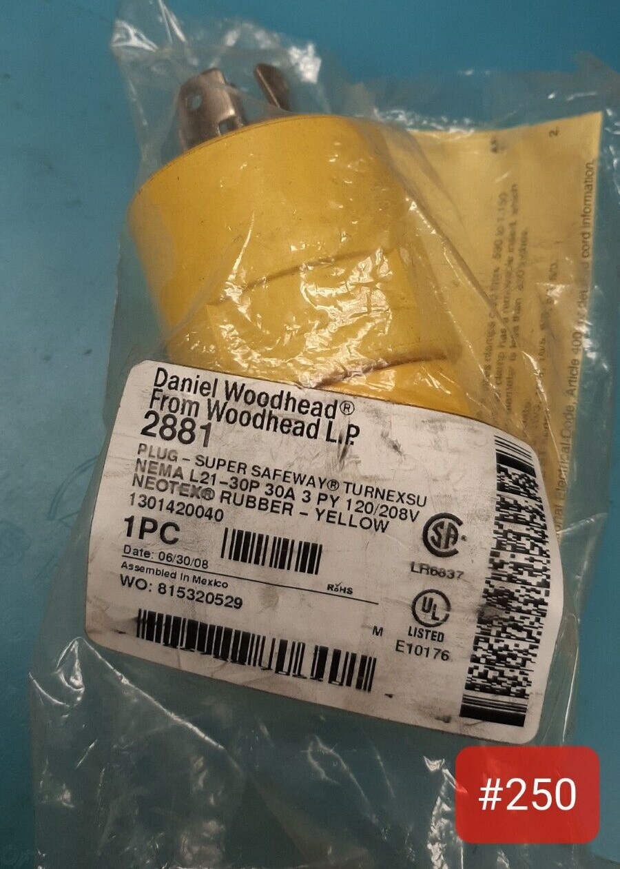 WOODHEAD / MOLEX 2881 PLUG ,YELLOW , NEMA L21-30P 30A 3 PY 120/208