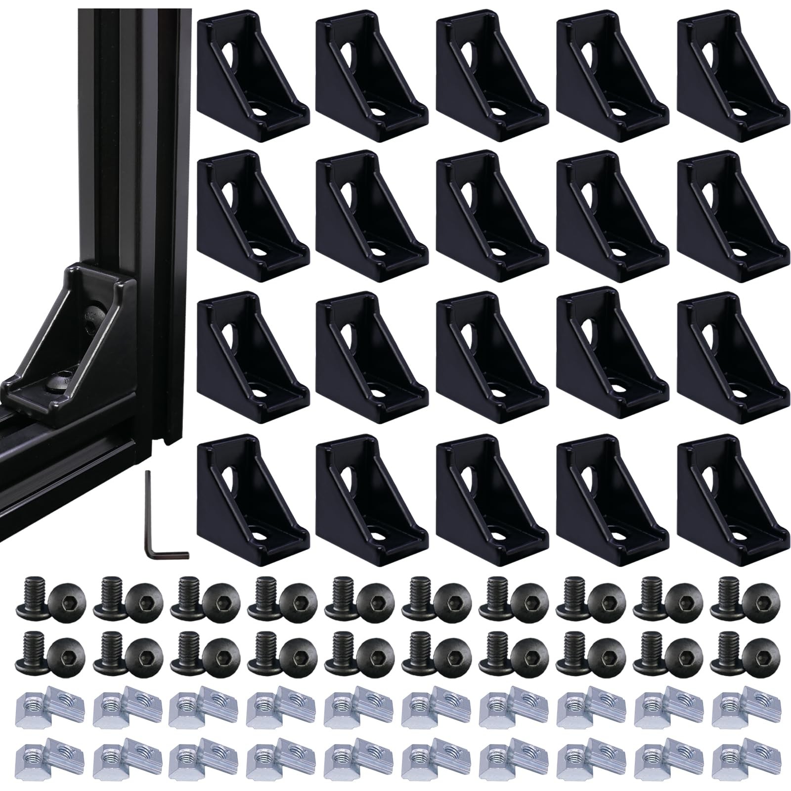 20 Sets Black 2020 Series Aluminum Profile Connector Corner Brackets New
