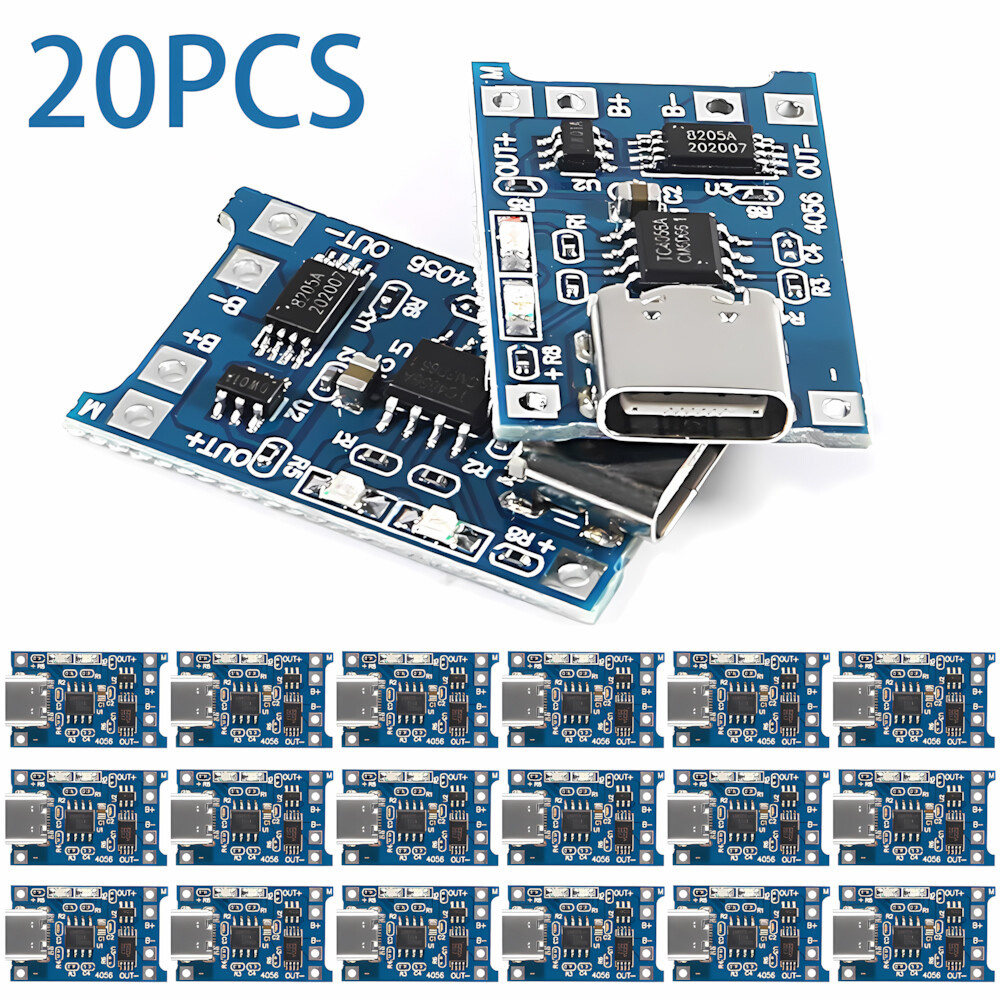 20PCS Type-C USB 5V 1A 18650 TP4056 Lithium Battery Charging Board Charger