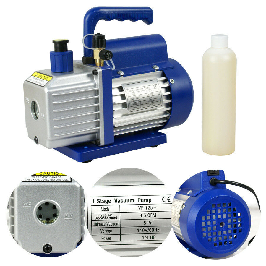 1 Stage 3.5CFM Rotary Vane Vacuum Pump 1/4HP HVAC Air Refrigerant Aluminum Shell