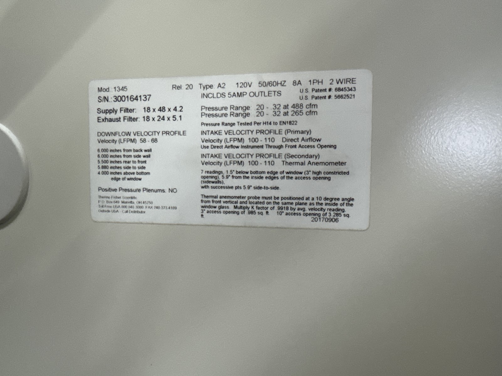 Thermo Scientific 1345 1300 Series A2 Class II, Type A2 Bio Safety Cabinet 4ft