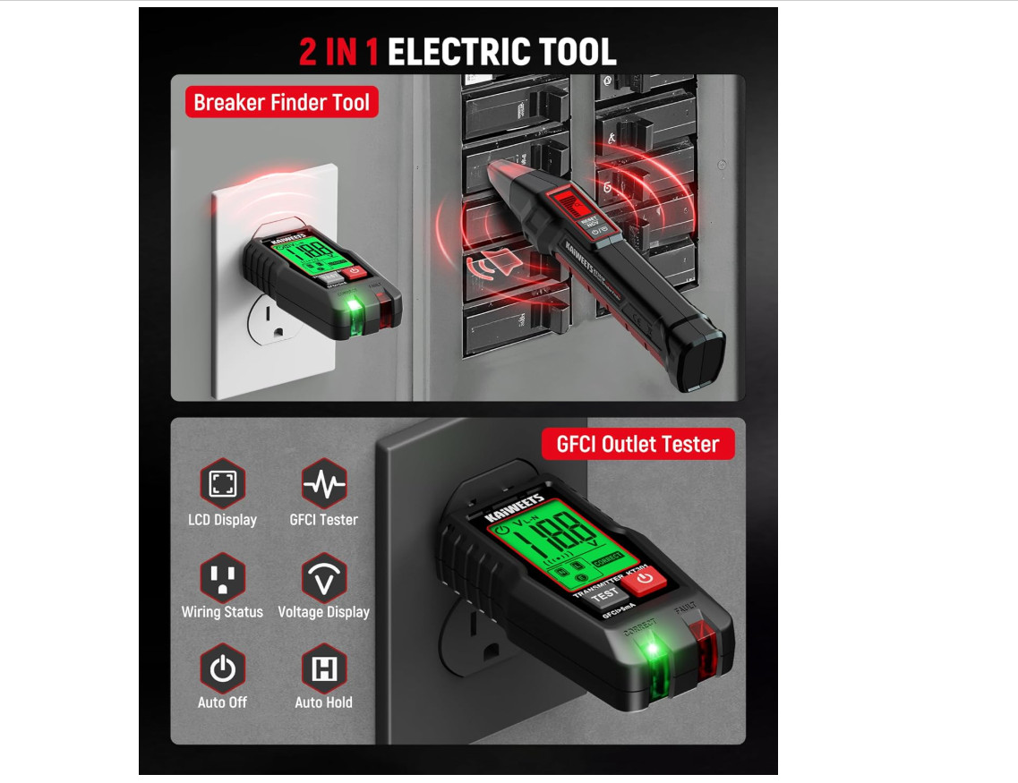 KAIWEETS Circuit Breaker Finder with LCD Display, NCV Tset & Black