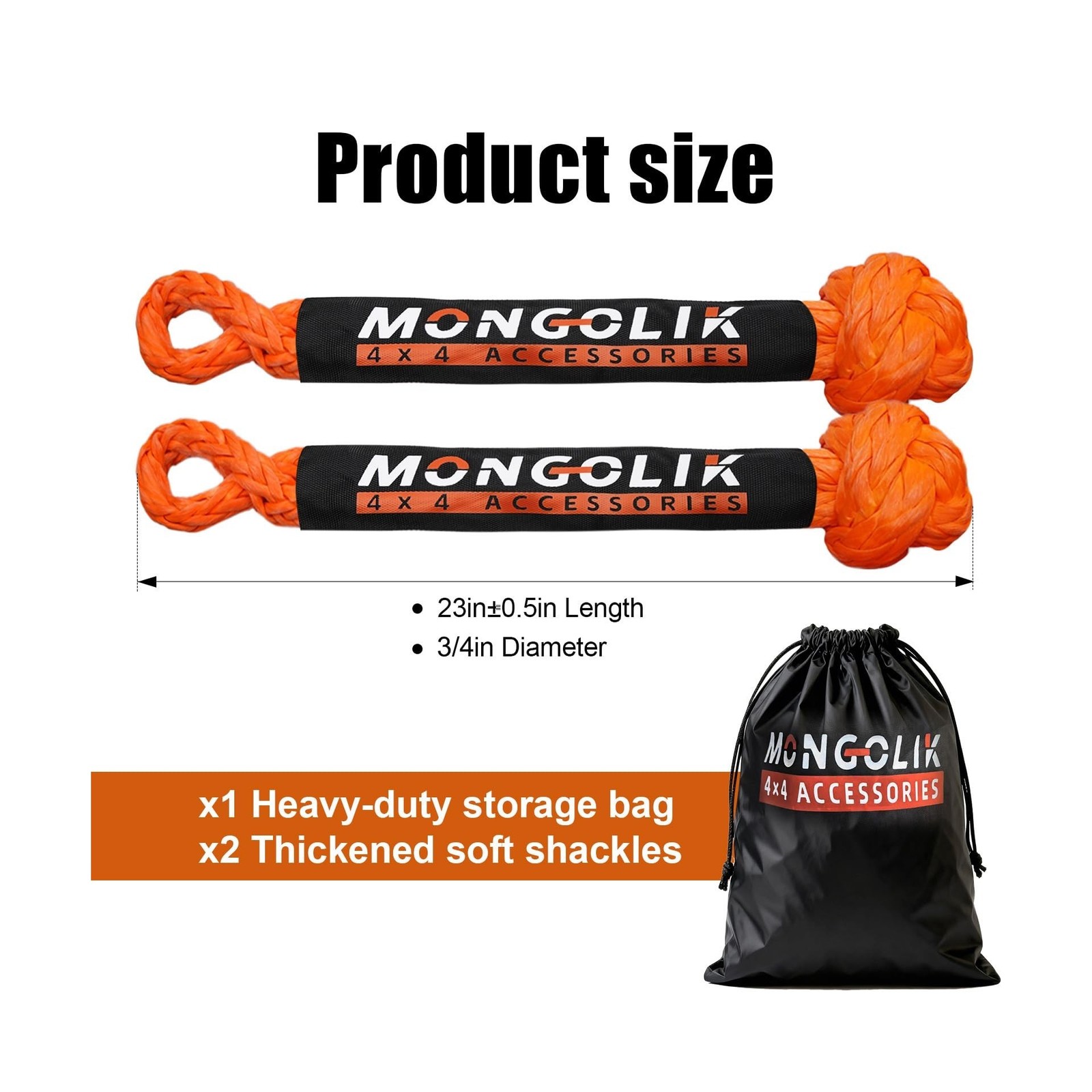 2PCS Synthetic Soft Shackle Rope 3/4 x 23in (66000LBS Breaking Strength) Shac…
