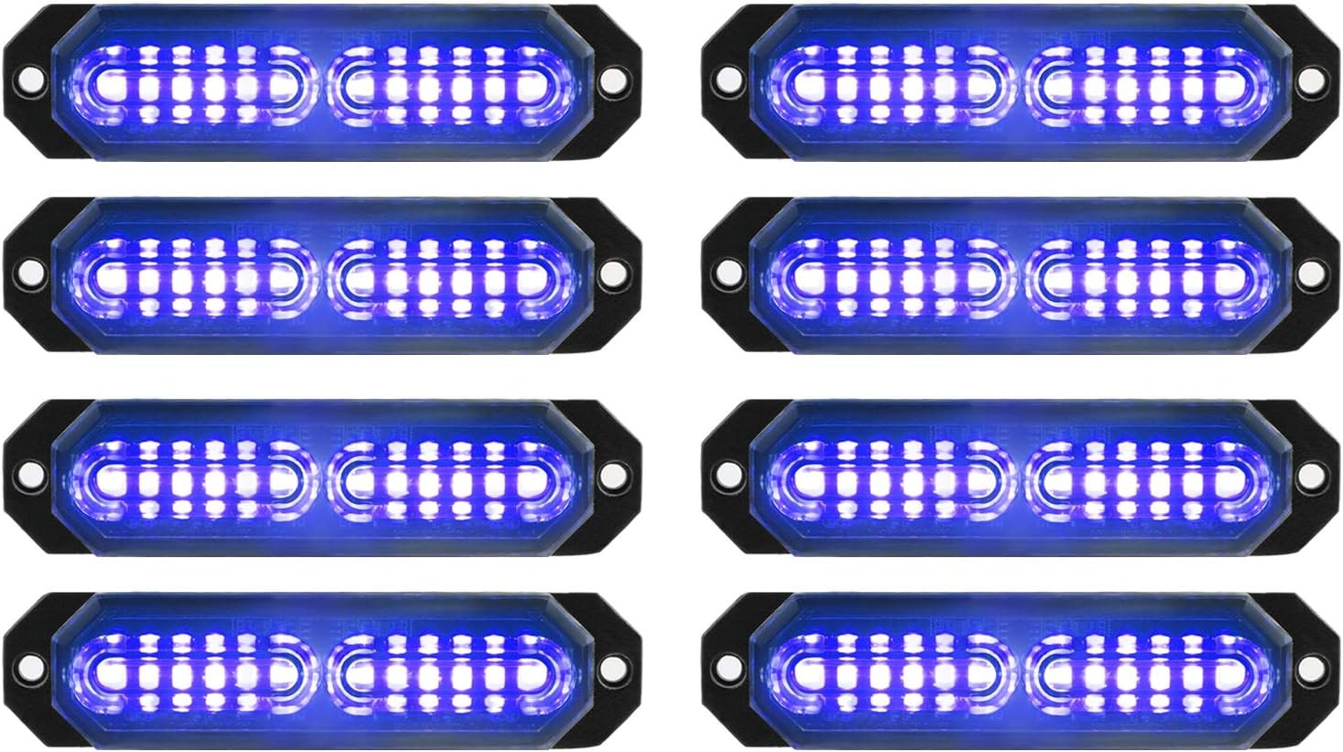8pcs Blue 12-LED Strobe Light Kit – Ultra Slim Warning Lights for Car, Truck, SU