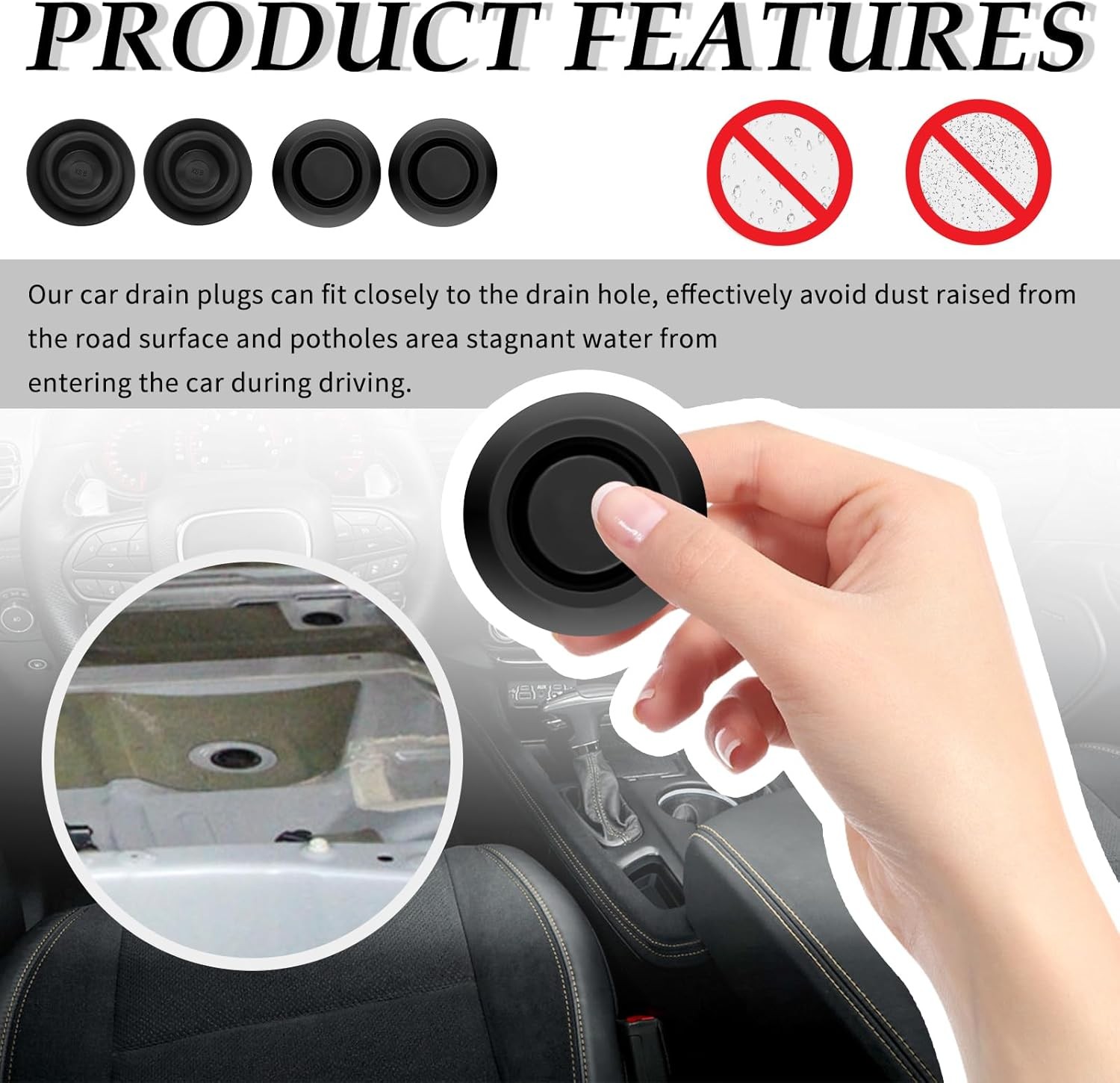 4PCS Round Car Floor Drain Plug, Rubber Plugs for Water&Dust Resistant, Professi