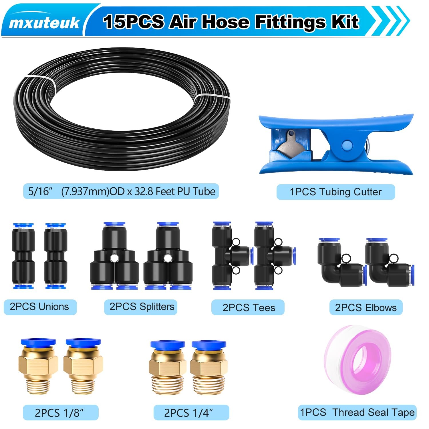 5/16″ Air Line Tubing Kit5/16 Inch8mm OD x 32.8 Feet10 Meter Polyurethane PU …