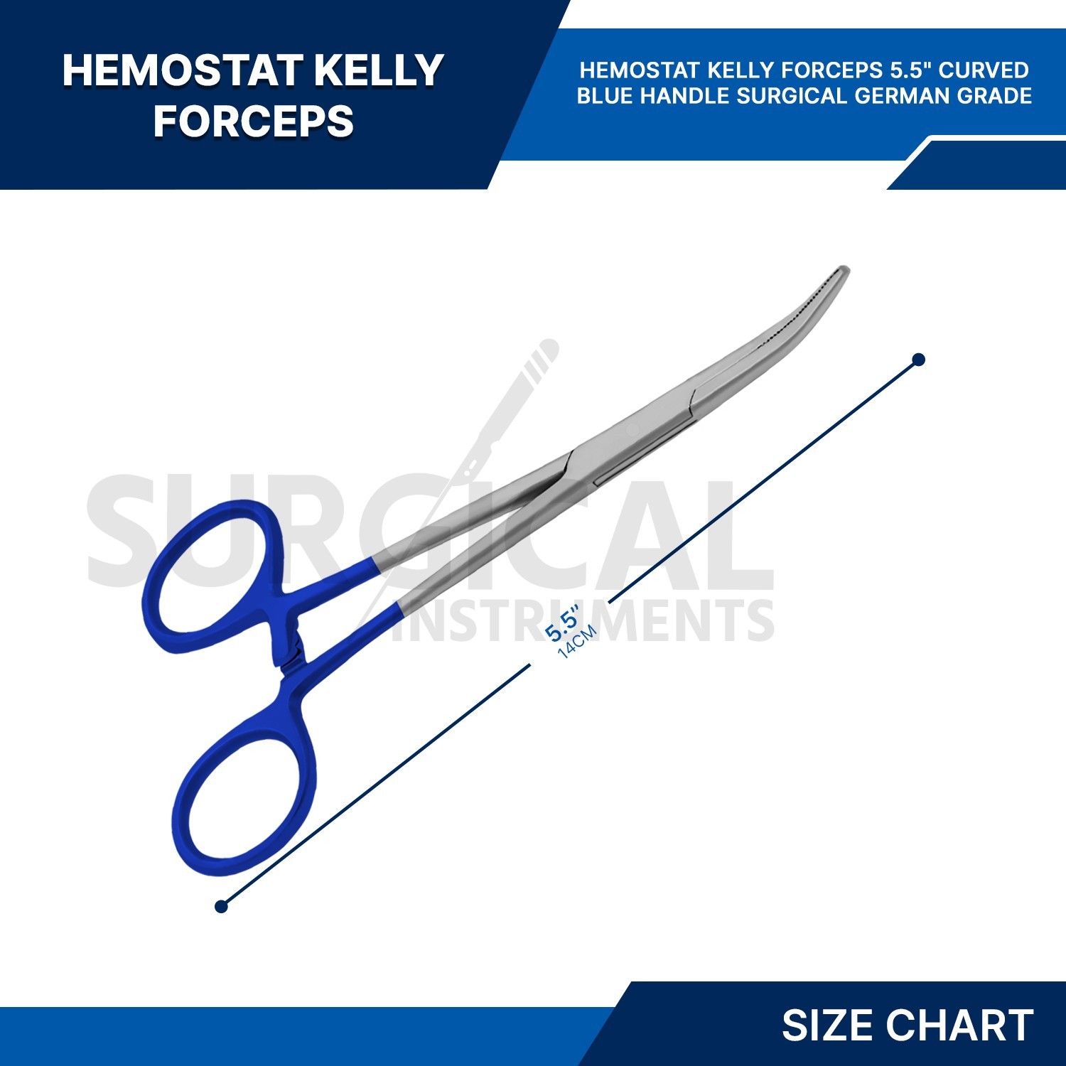 BLUE – 6 Pcs Kelly Hemostat Forceps 5.5″ Curved Surgical Dental German Grade