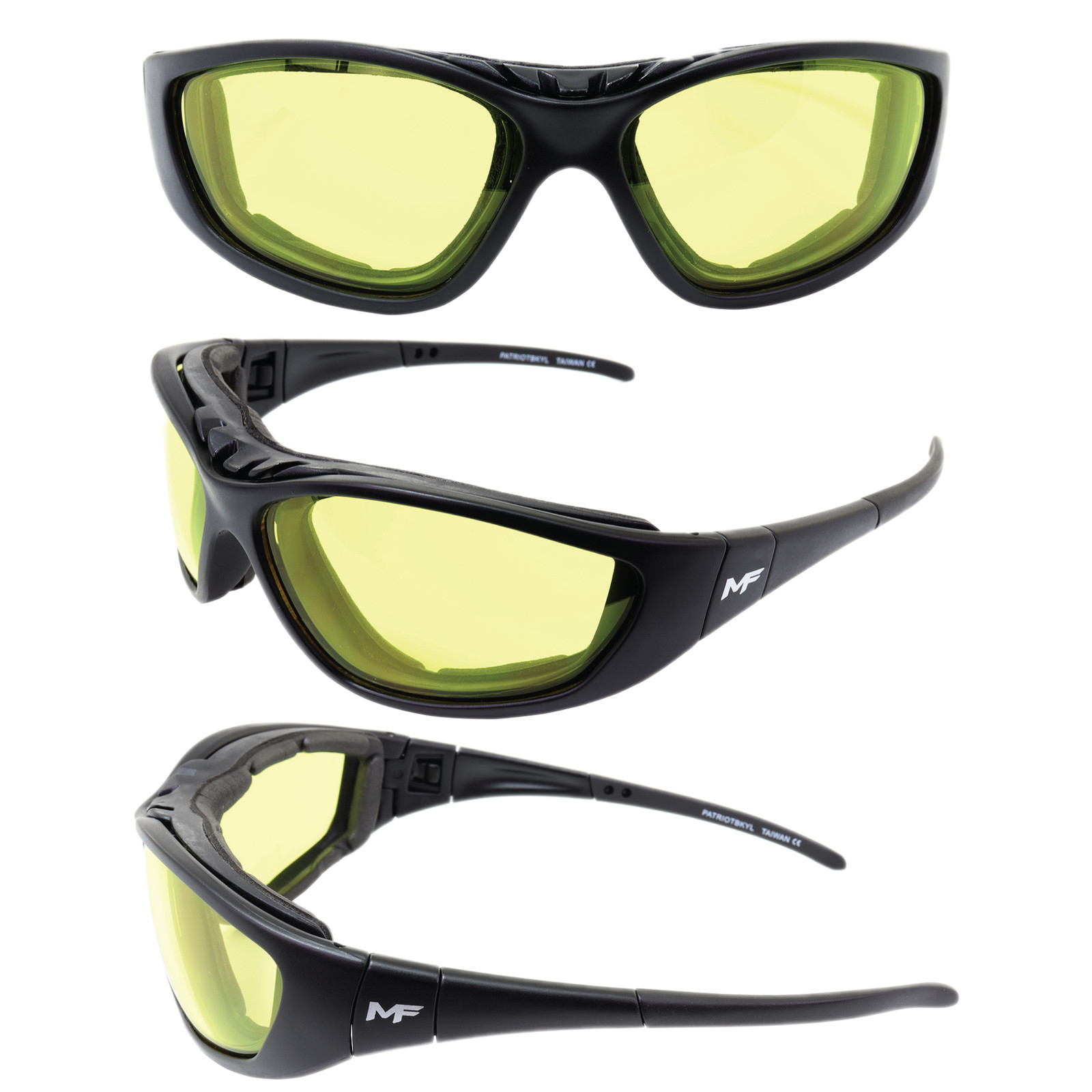 3 Pairs of MF Eyewear Patriot Padded Motorcycle Riding Safety Sunglasses Black