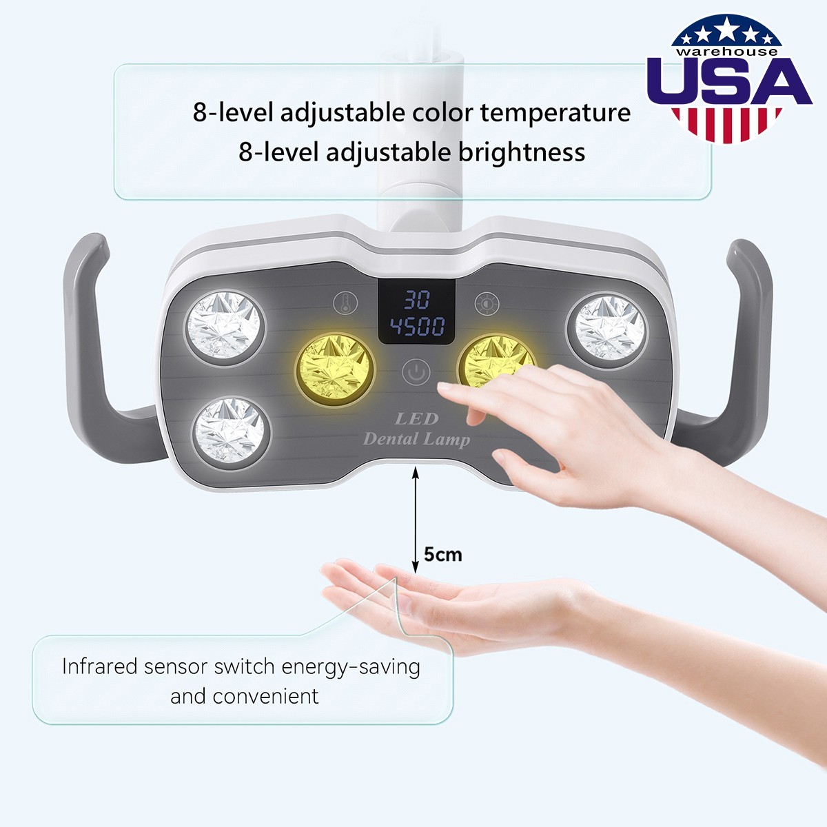 Dental Chair LED Oral Light Dual-Color LCD Display (2 Yellow + 4 White) Sensor