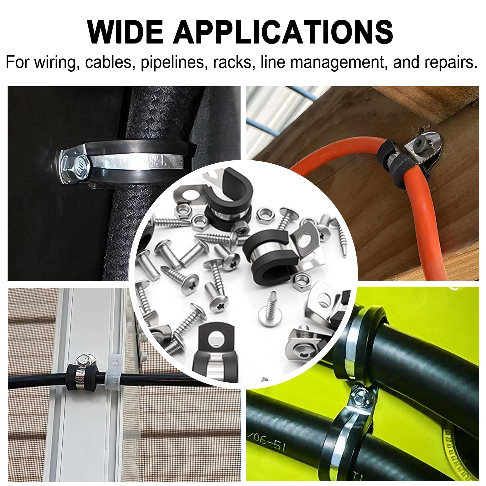 Taiss 222PCS Cable Clamps Assortment Kit 304 Stainless Steel Rubber Cushion P…