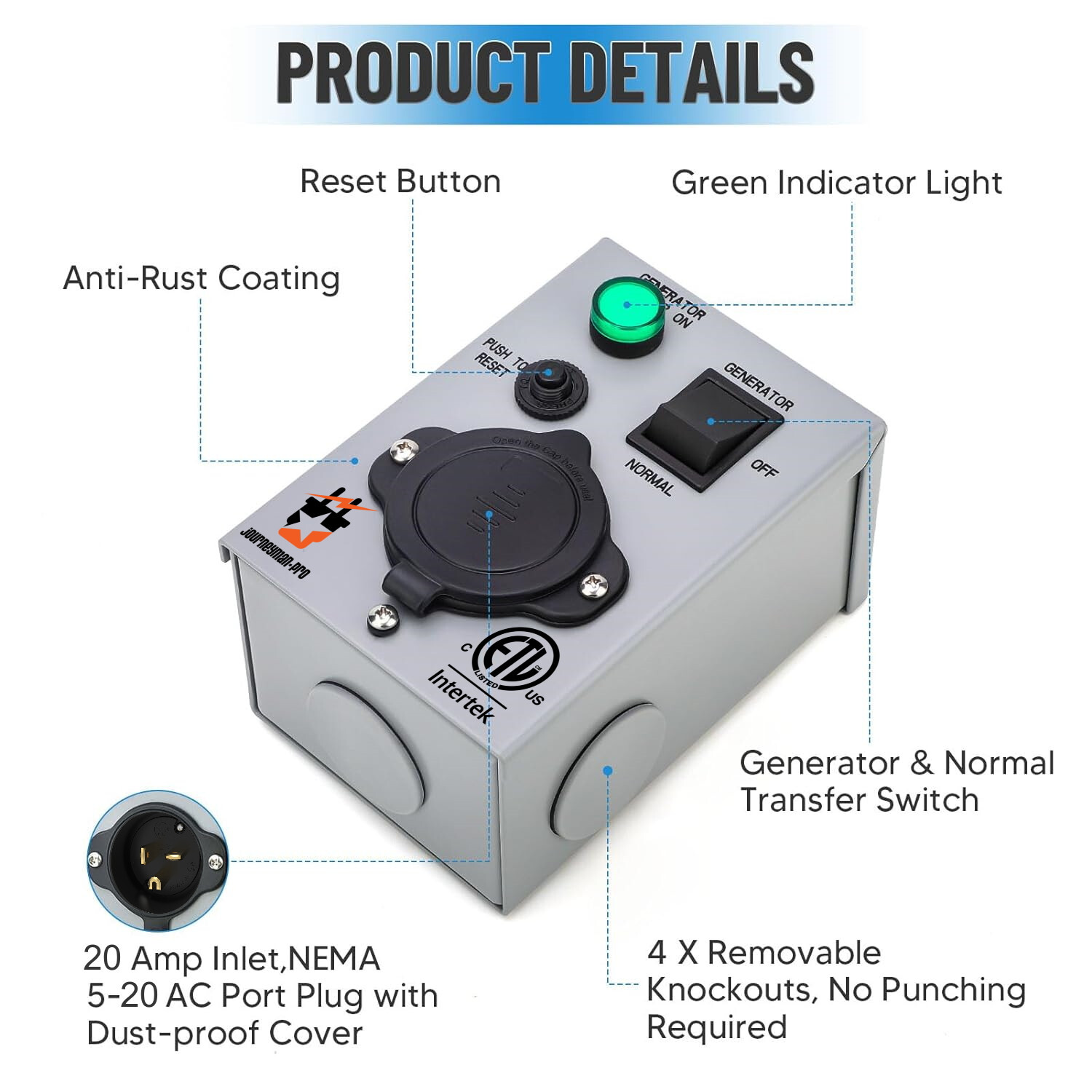 Generator Transfer Switch for Gas Furnace, Oil Heater ETL Listed 20 AMP Single