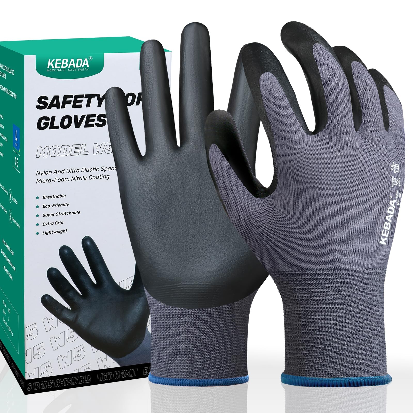 W5-12 Pairs Safety Work Gloves Foam Nitrile Coated, Seamless Knit Nylon Glove…
