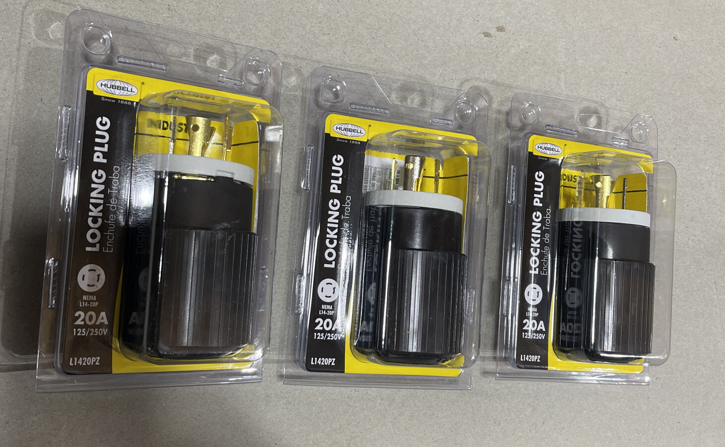 3 Pack NEMA INDUSTRIAL GRADE Locking Plug 20A 125/250V (NEMA L14-20P)