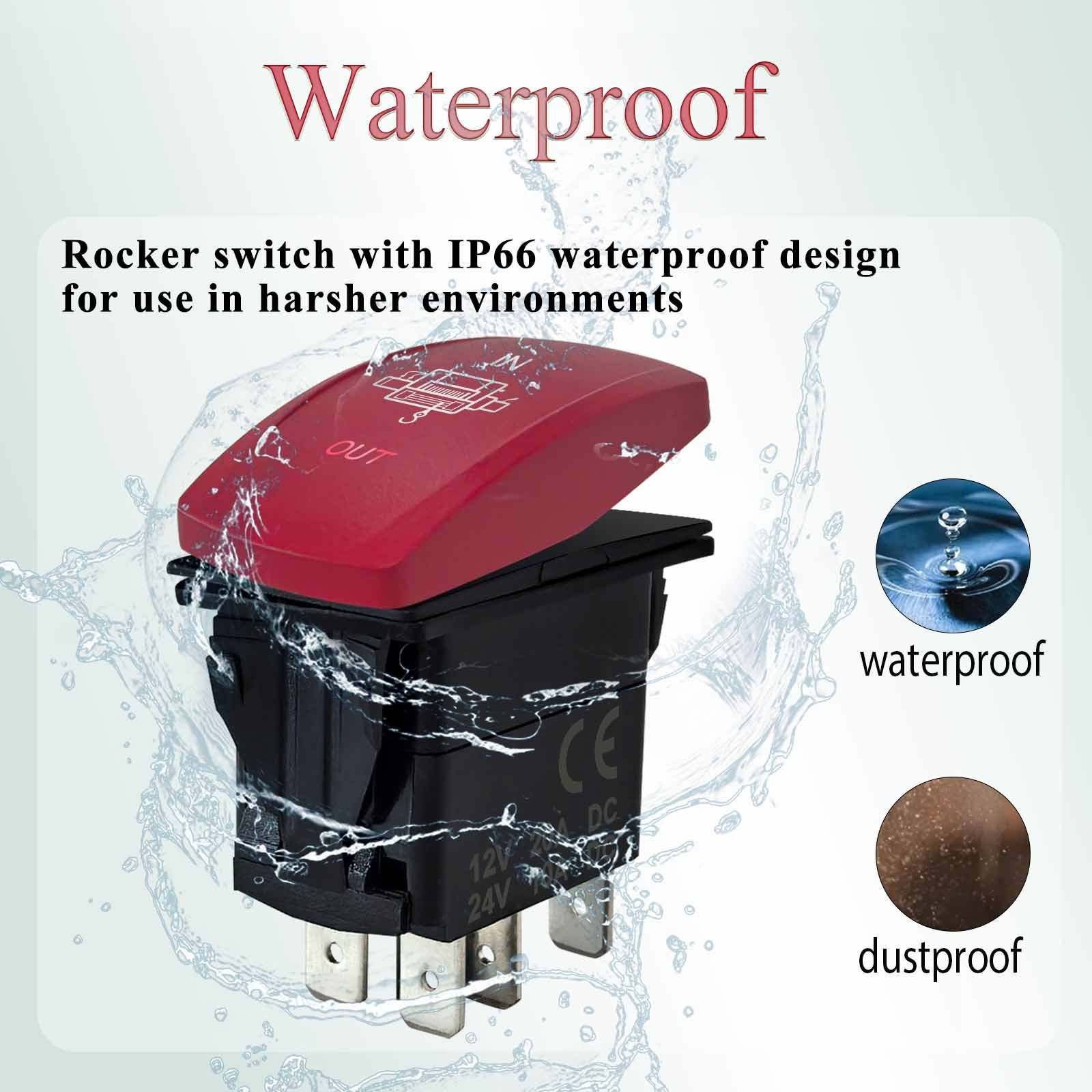 12V 24V Waterproof Marine Boat Horn Led Light Bar Start In Out Red Rocker Switch