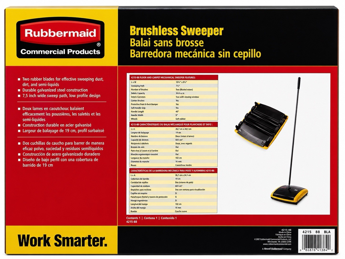 Rubbermaid Commercial 421588BLA 44 in. Brushless Mechanical Sweeper – BK/YL New