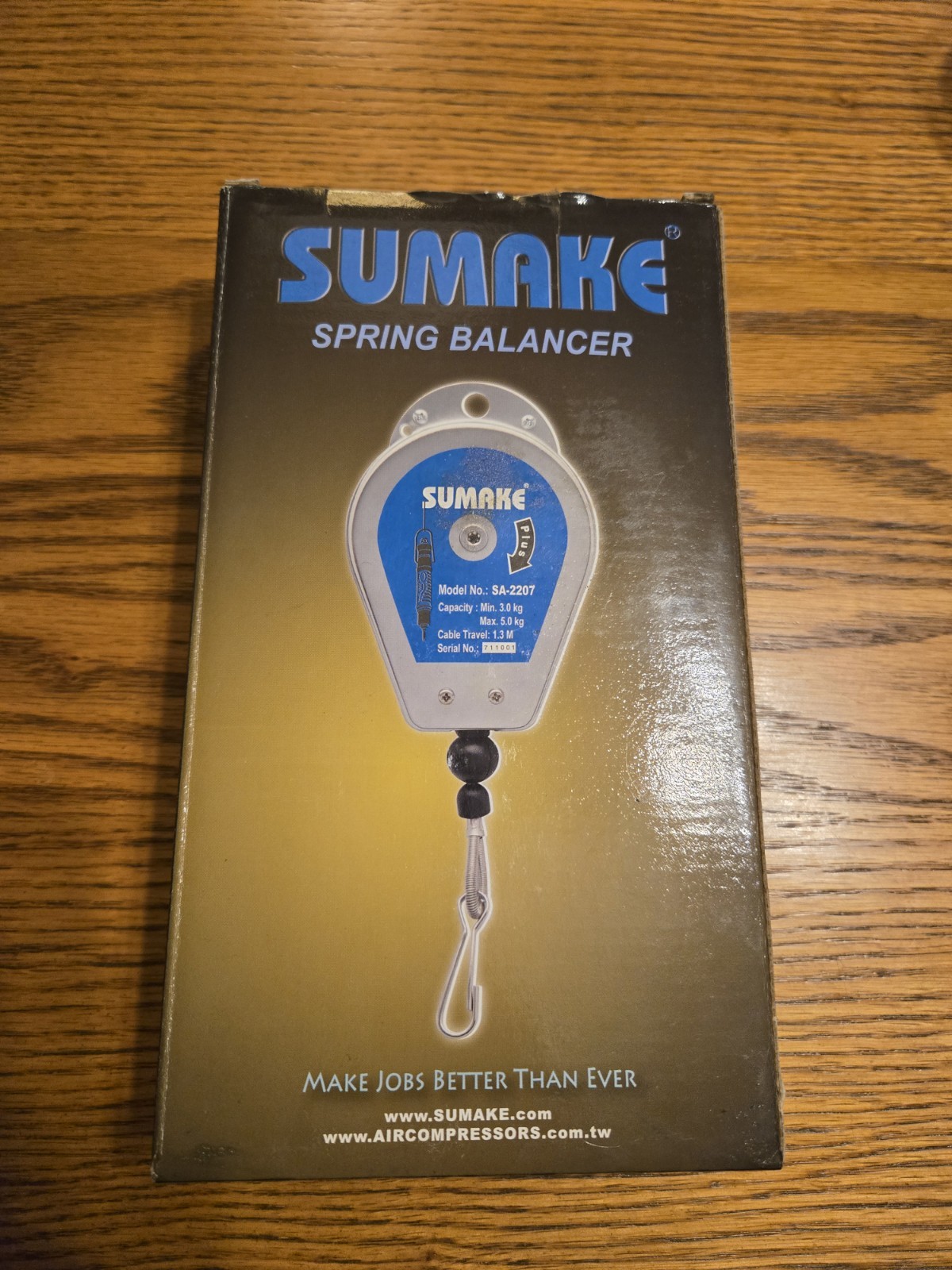 Sumake spring balancer, capacity 0.3 kg – 1.2 kg travel 1.4 meters = 4.82 ft.