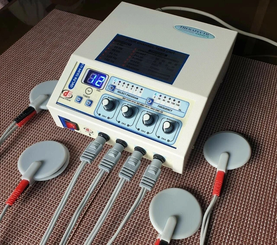 Premium quality Electrotherapy 04-ch carbon and sticky Adhesive Pads combo Unit