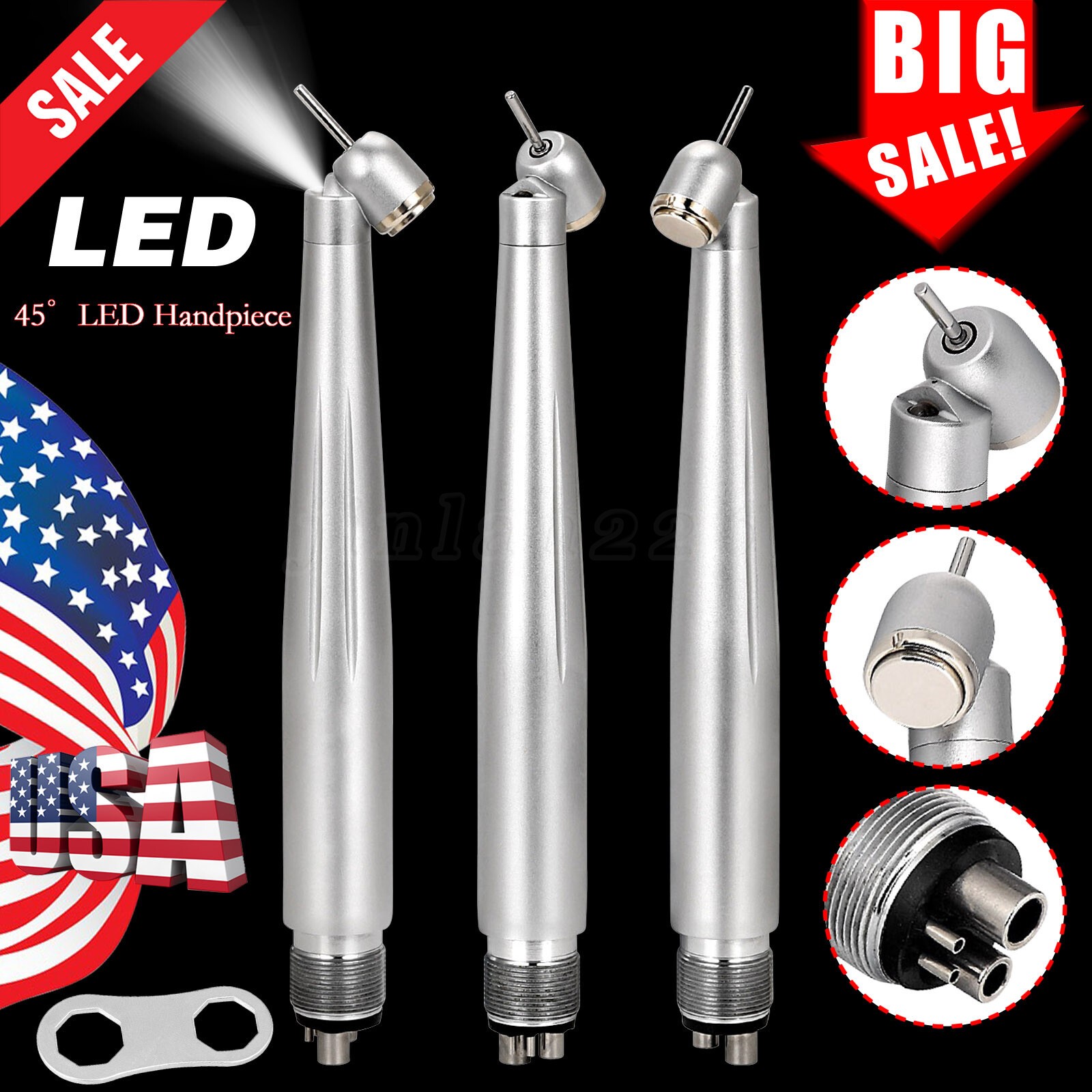 Dental 45° Degree Surgical High Speed (LED E-generator) Handpiece Push 4 Holes