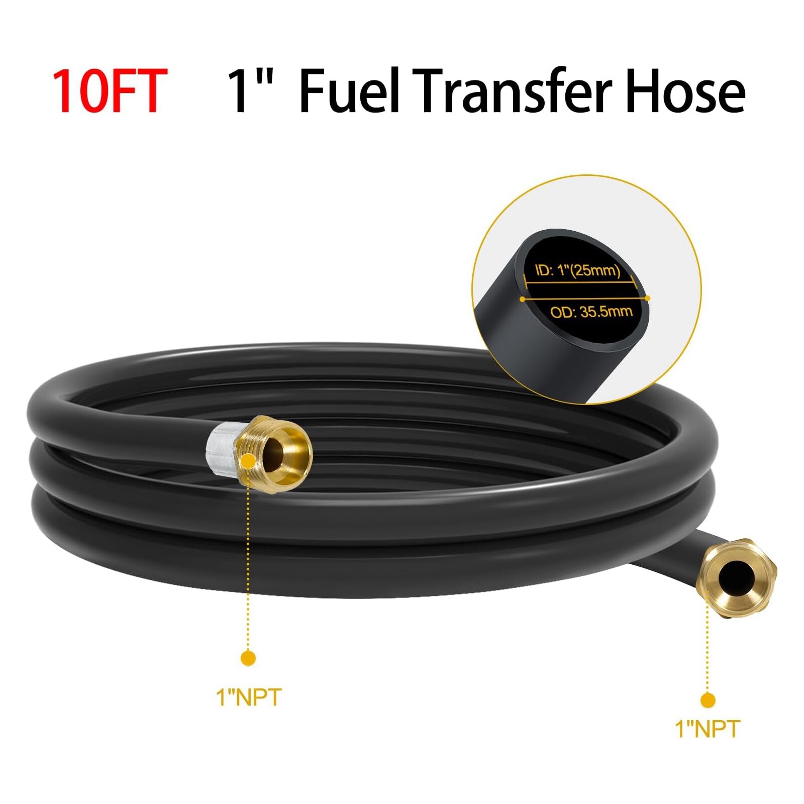 10FT 1″ Fuel Transfer Hose for Dispensing Gasoline Diesel Kerosene Biodiesel