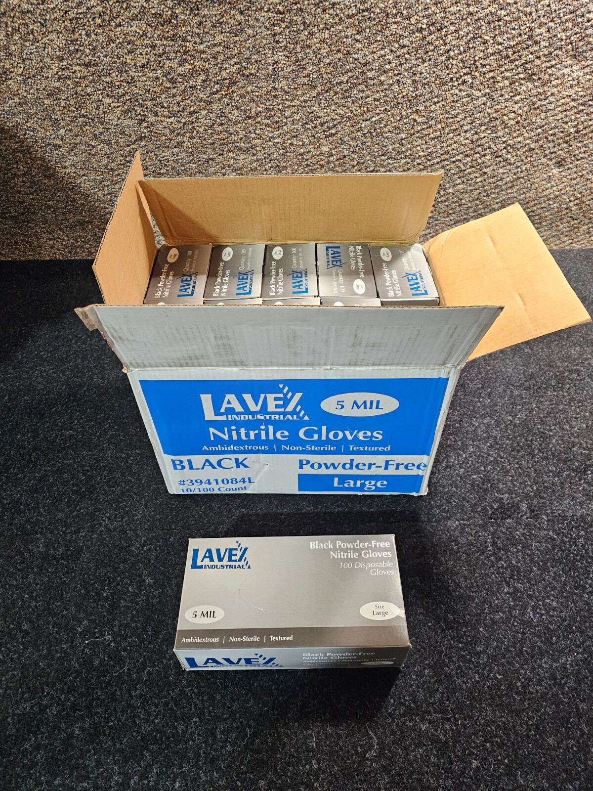 (QTY 1000) Lavex 3941084L Large Black Nitrile 5mil Gloves Powder & Latex Free