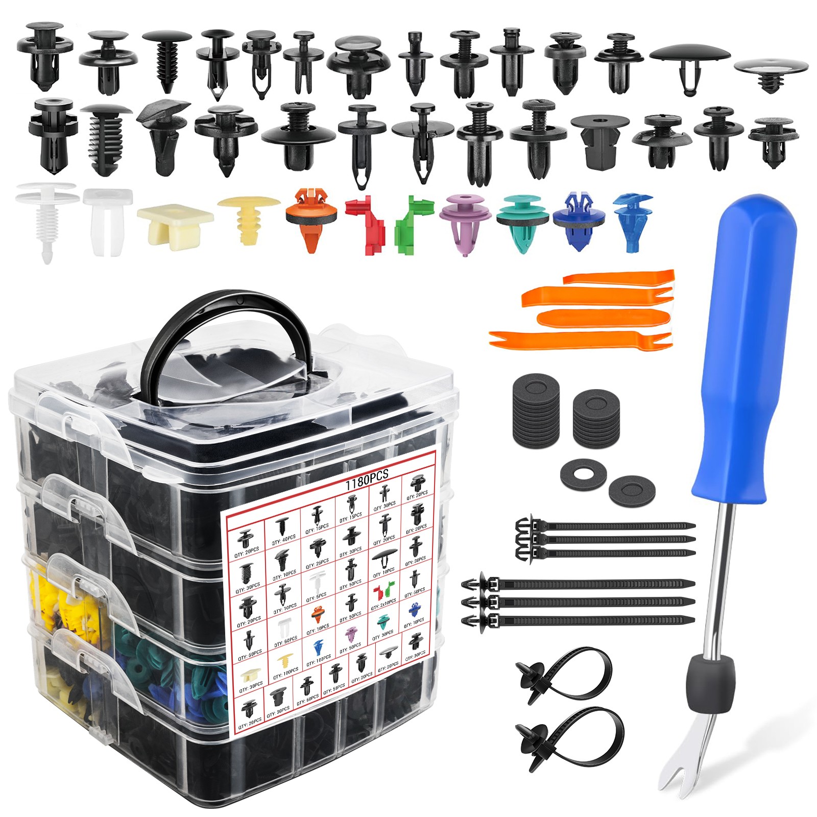 1295Pcs Car Push Retainer Clips & Auto Fasteners Assortment for GM Ford Toyota