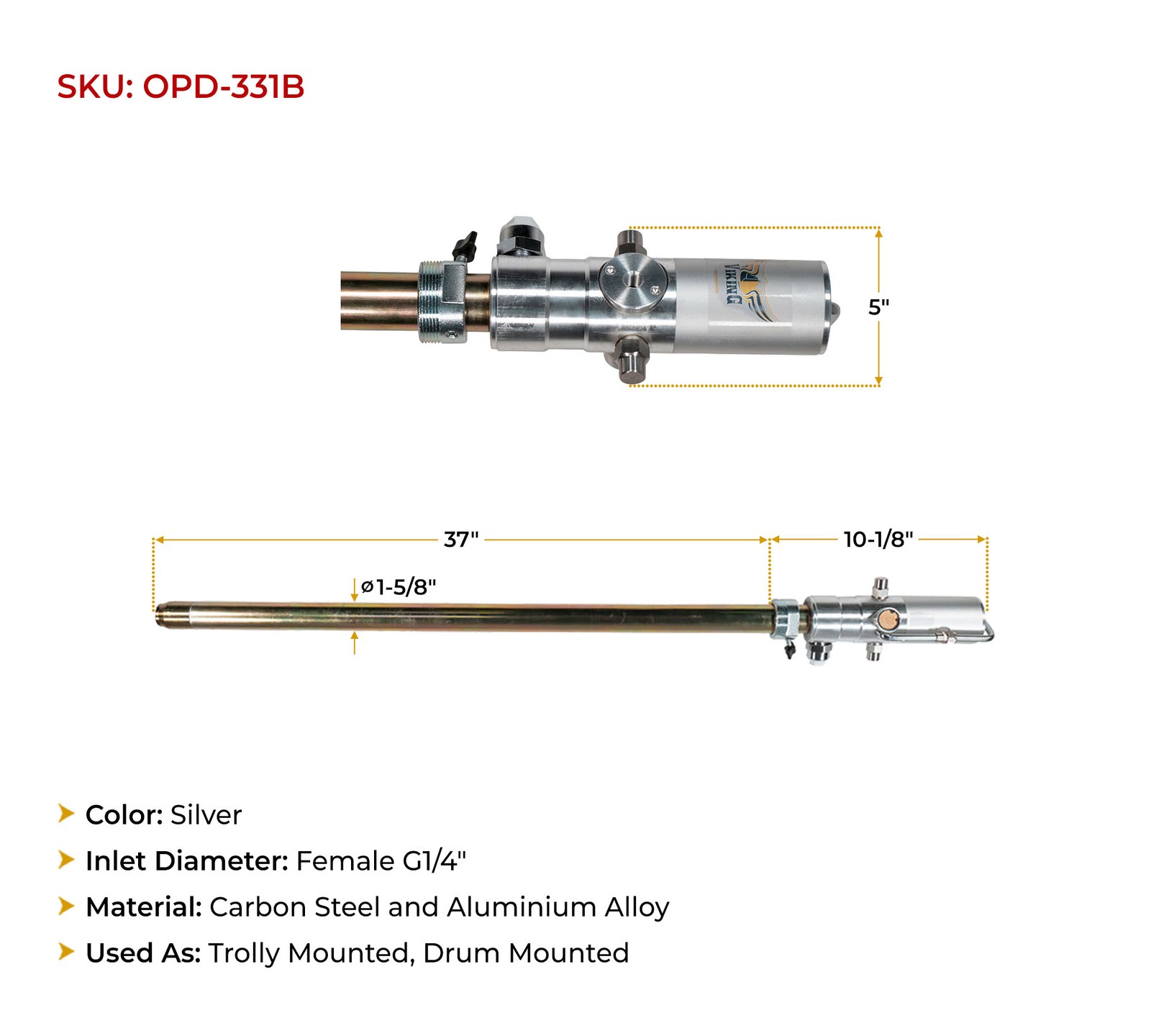 Air Operated 3:1 Oil Pump for 55 gal (205 ltr) Drums 14 LPM / 3.70 GPM