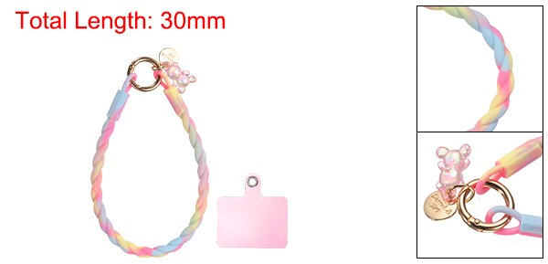 33cm(13″) Phone Wrist Strap with Clasp and Bear (Pink Blue Gradient)