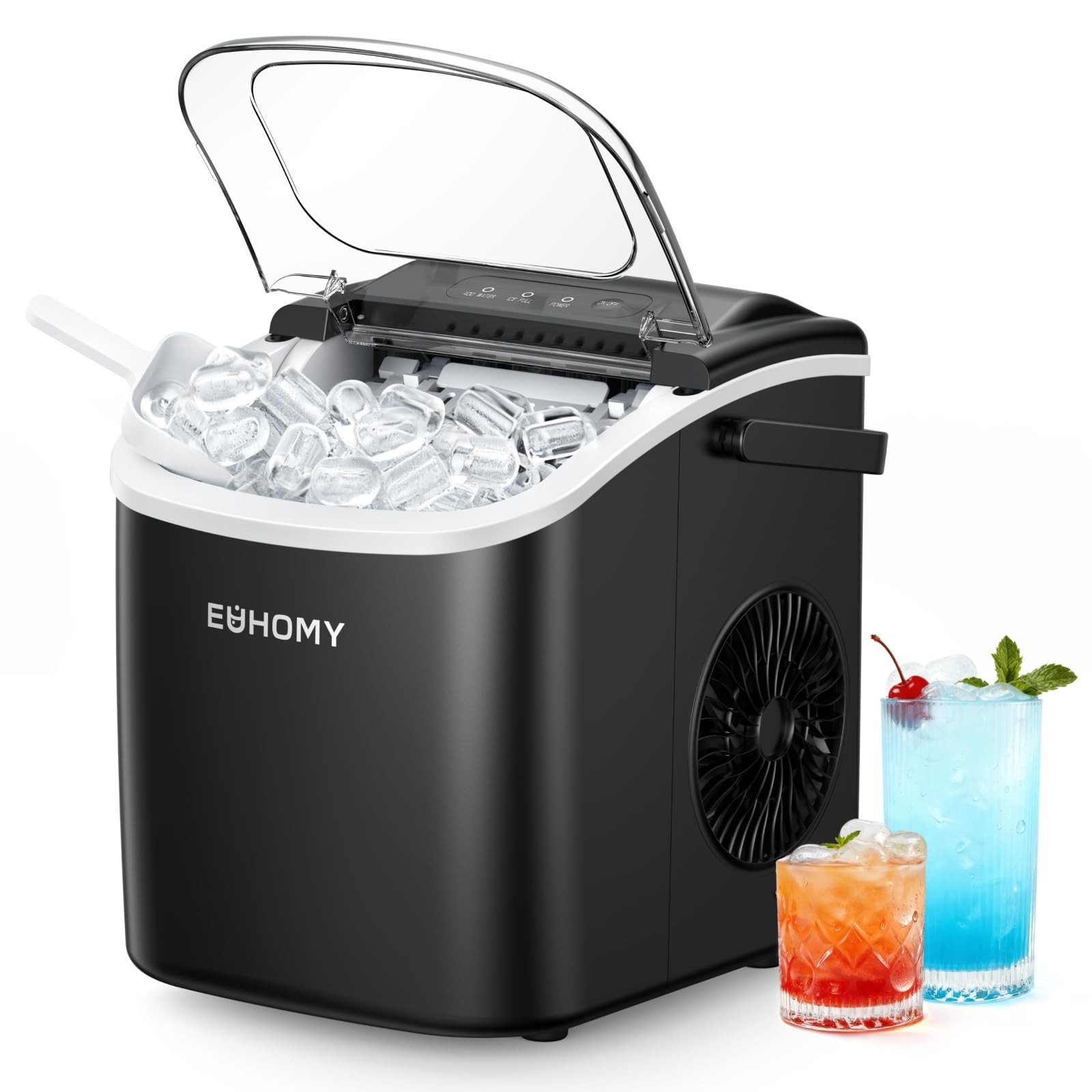 EUHOMY Countertop Ice Maker Machine with Handle, 26.5lbs Per Day, 9 Ice Cubes…