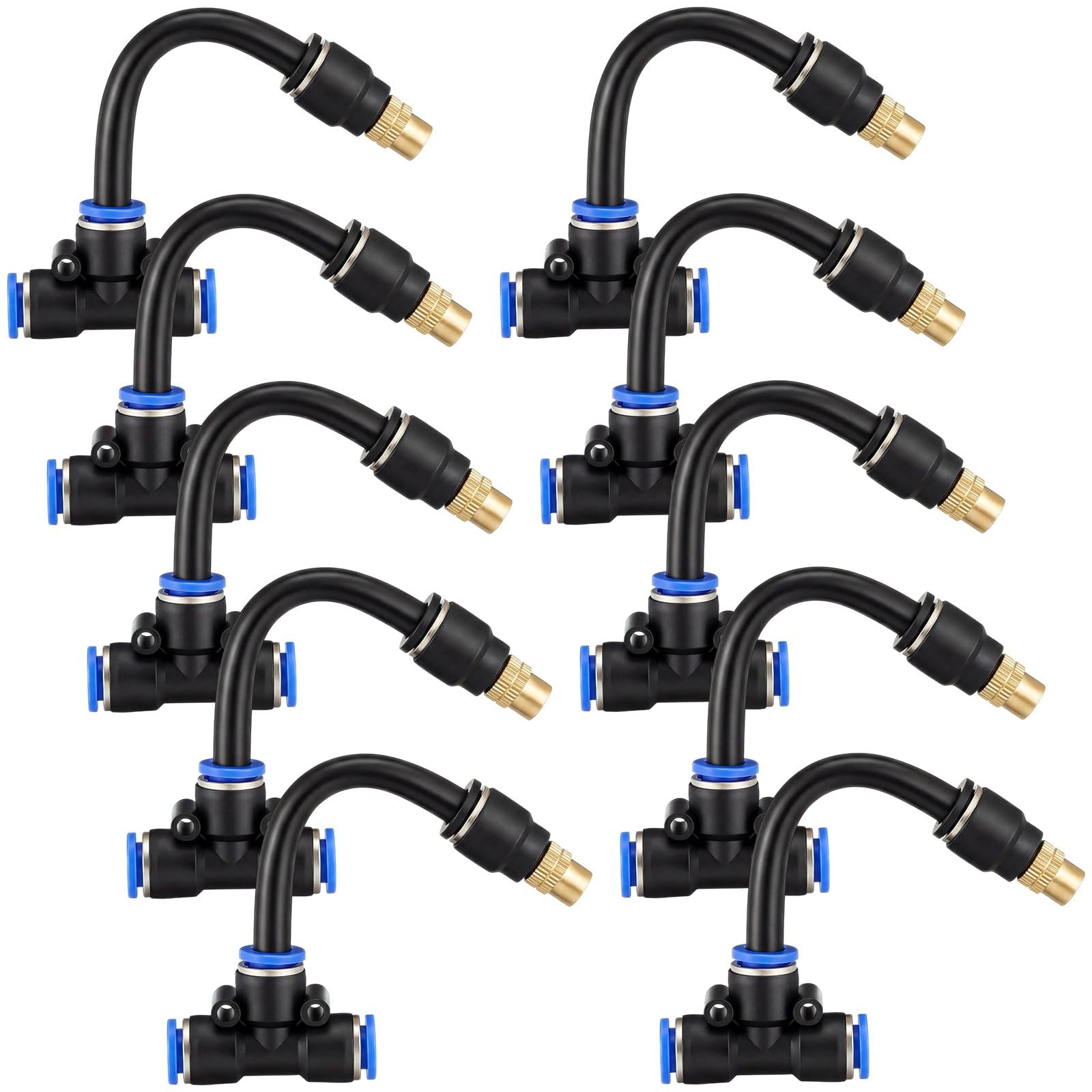 10 Pcs Brass Misting Nozzles Tee with 4 Inch Built in Hose for 0.32″/8 mm Tub…