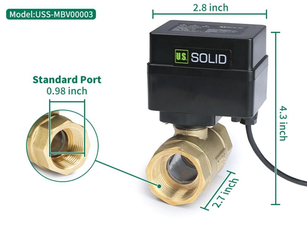 U.S. Solid Motorized Ball Valve with Indicator Lights 1 in Brass 9-36V N/O