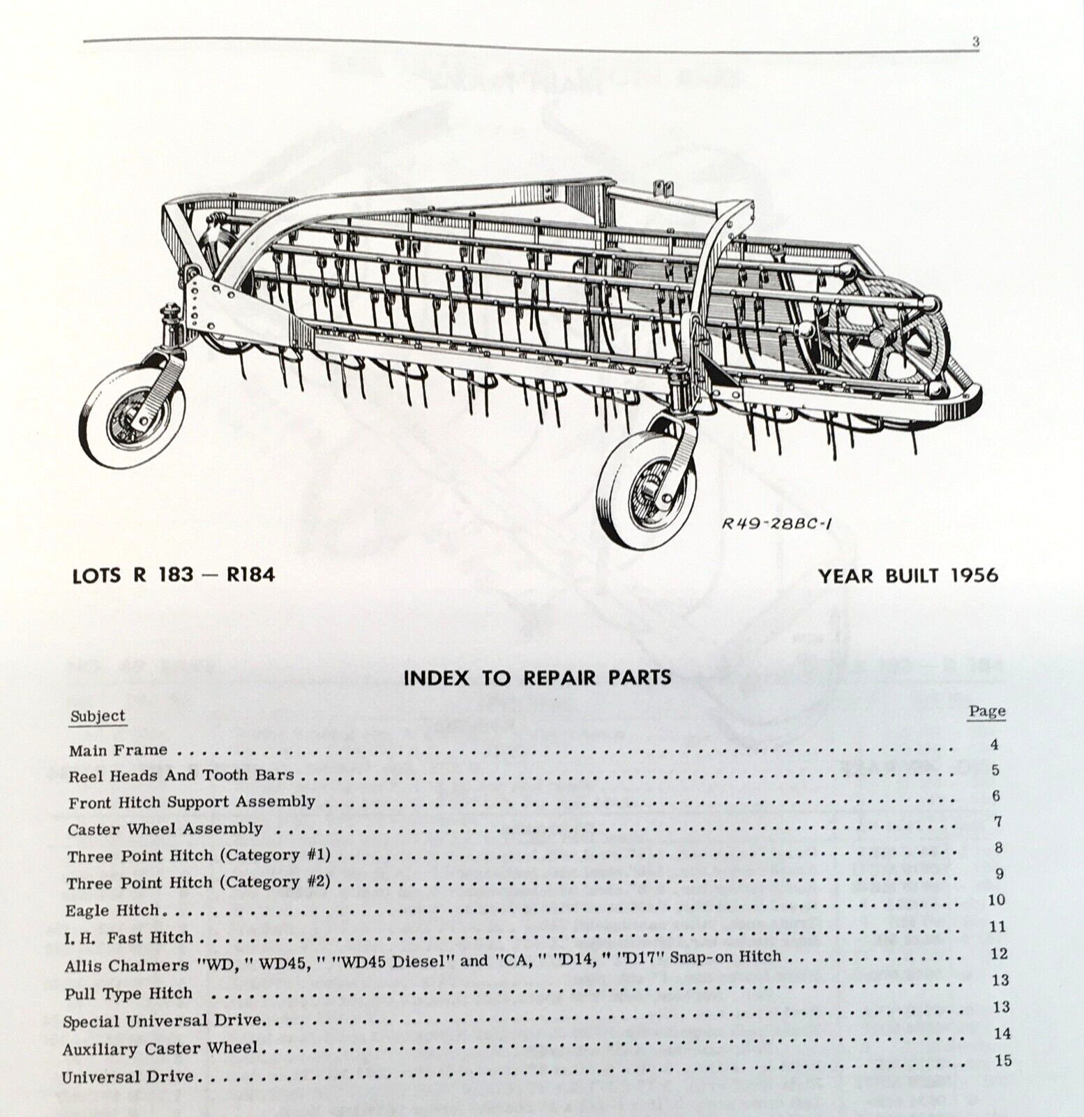 New Idea 402 5 Bar 403 4 Bar Parallel Side Rake Operators Manual Parts Catalog