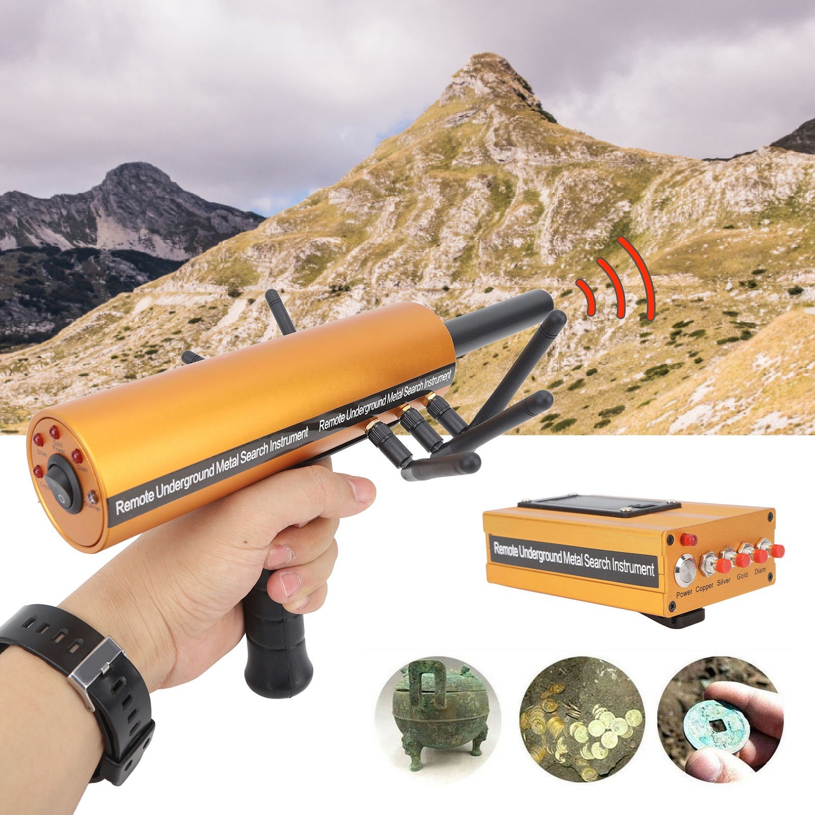 AKS Metal Detector Handheld 6 Antenna Metal Pinpointer 30m Depth 1200m Range