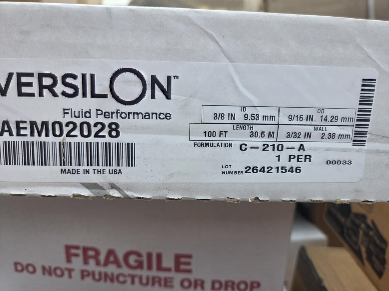 Tygon Polyurethane Tubing AEM02028, 3/8″ x 9/16″ x 100ft, Versilon C-210-A, A 82