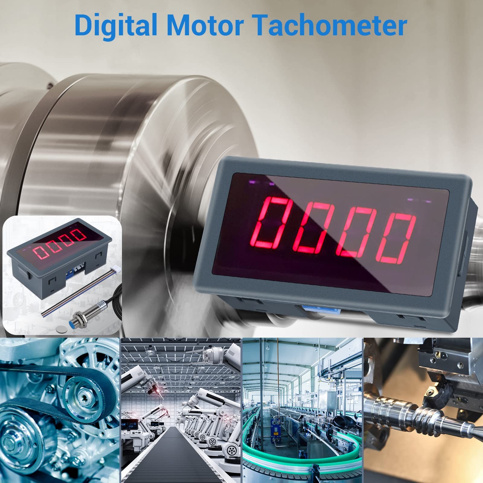 ICSTATION 4 Digital Red LED Tachometer RPM Speed Meter AC 110V-230V Digital…