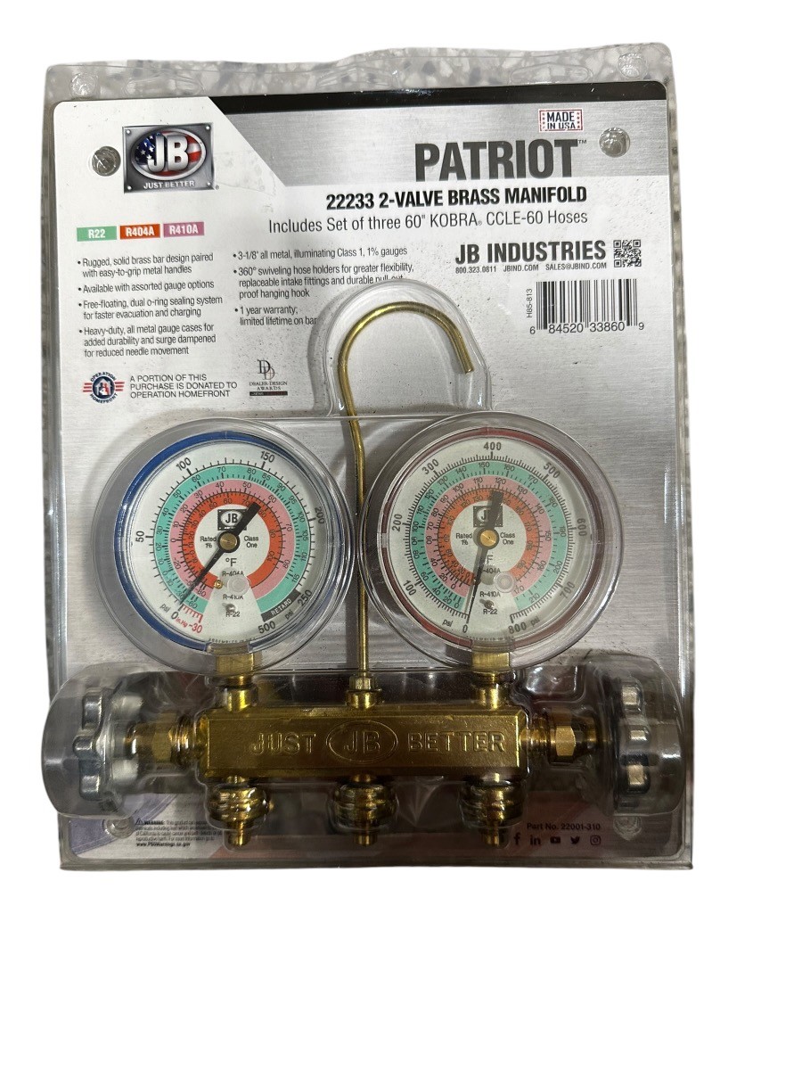 JB Industries Patriot 22233 2-Valve Brass Manifold Gauge Set (RE) (PBR122229)