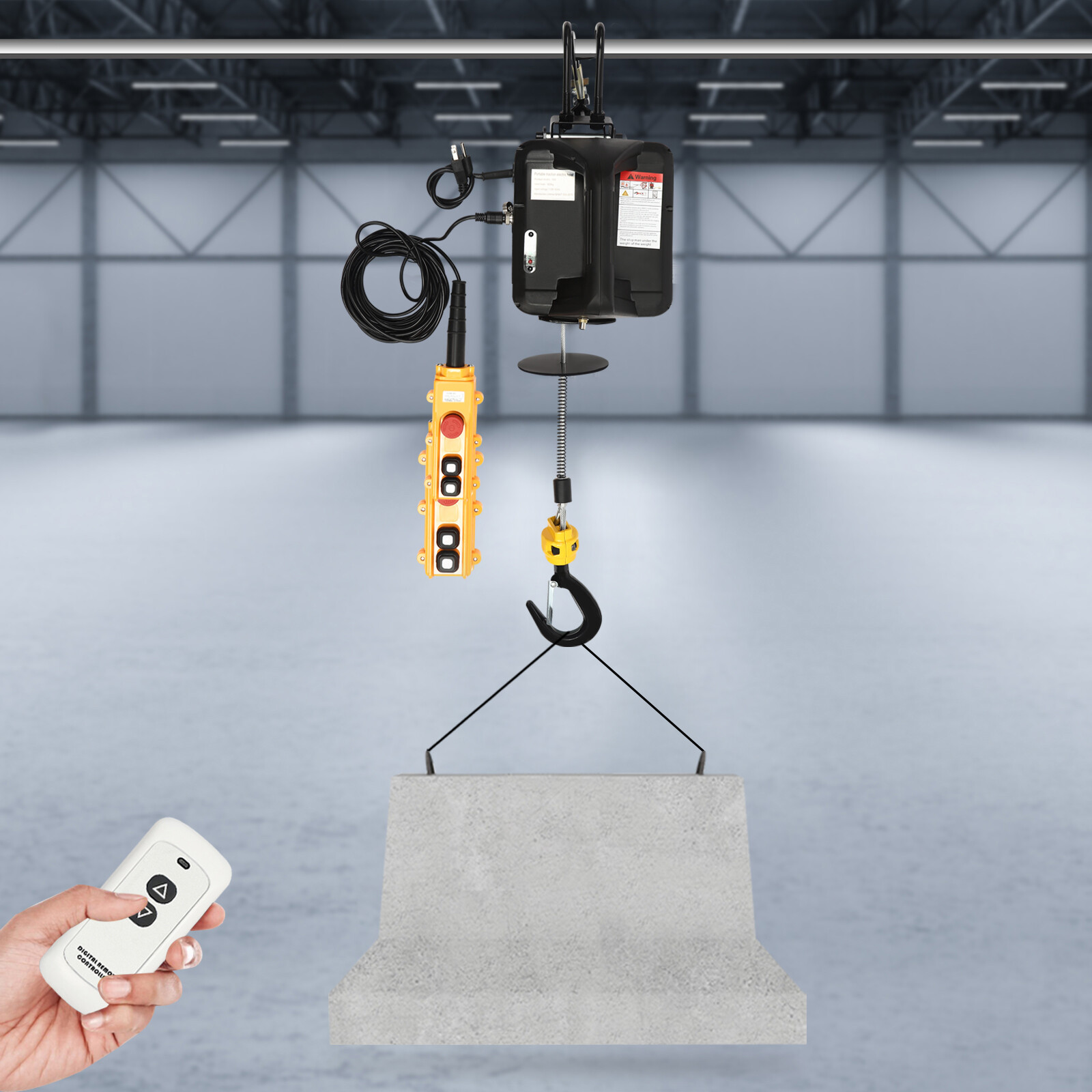 3in1 Portable Electric Hoist Winch 1100lbs Wired/Wireless Remote Control 25ft