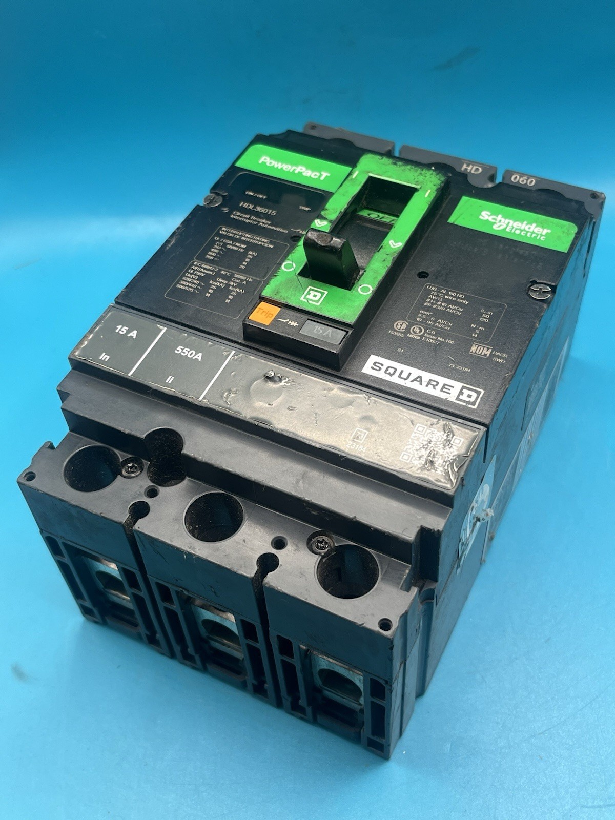 Square D HDL36015 Circuit Breaker, Powerpact H, 15A, 3 Pole, 600Vac