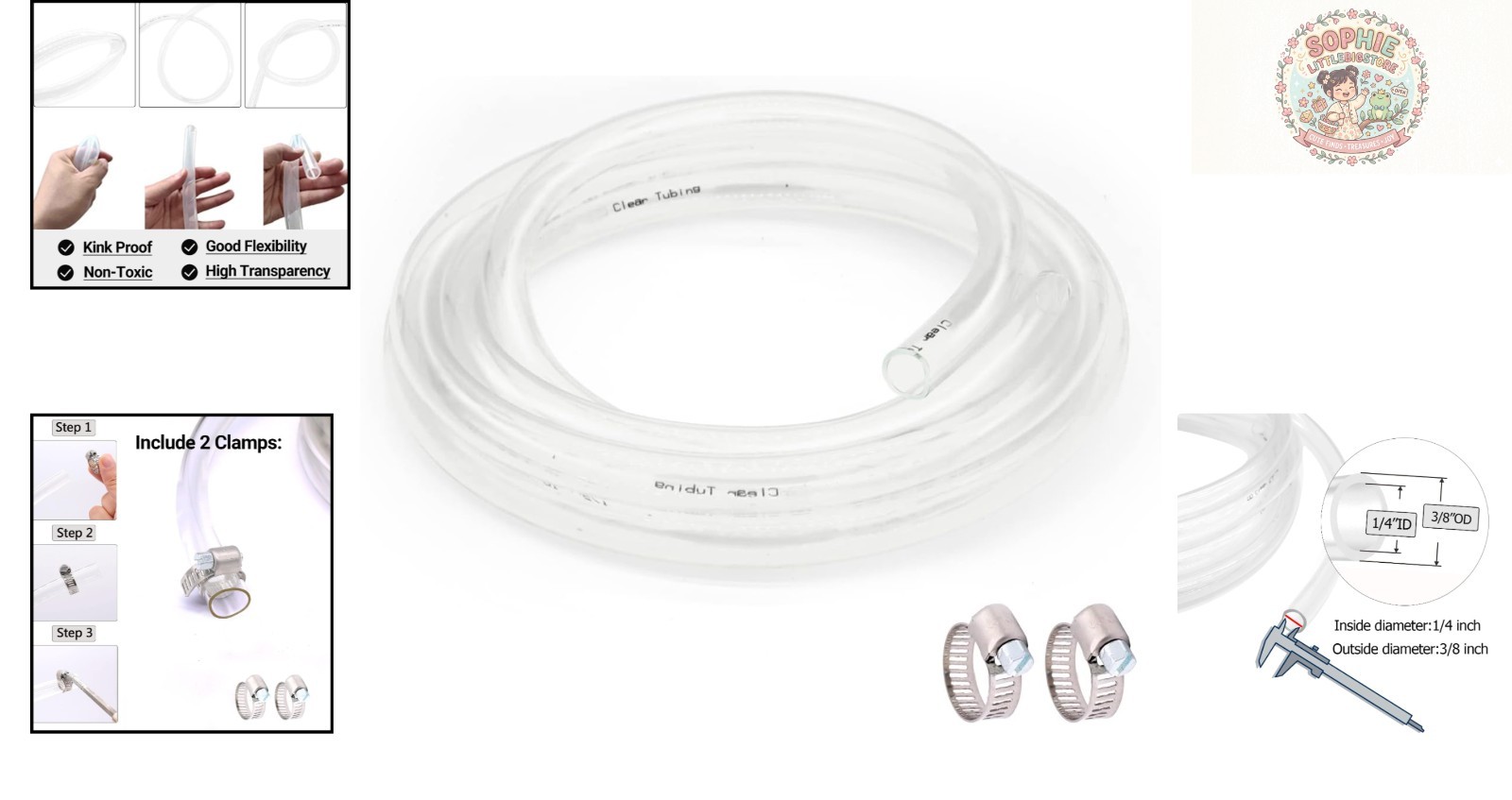 Durable 25 ft PVC Hose with Clamps – 1/4” ID × 3/8” OD for Liquid Transfer