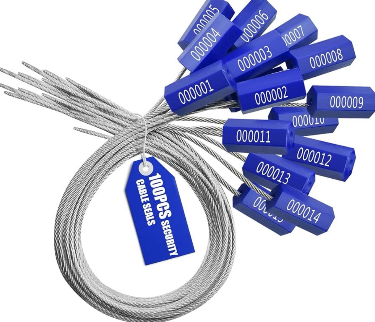 100 PCS Security Cable Seals Numbered Tamper Proof Security Tags, Blue Steel