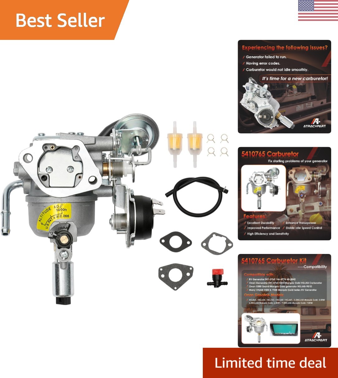 OEM Onan 5500 Carburetor with Gaskets & Fuel Filter – Easy Bolt-On Installation