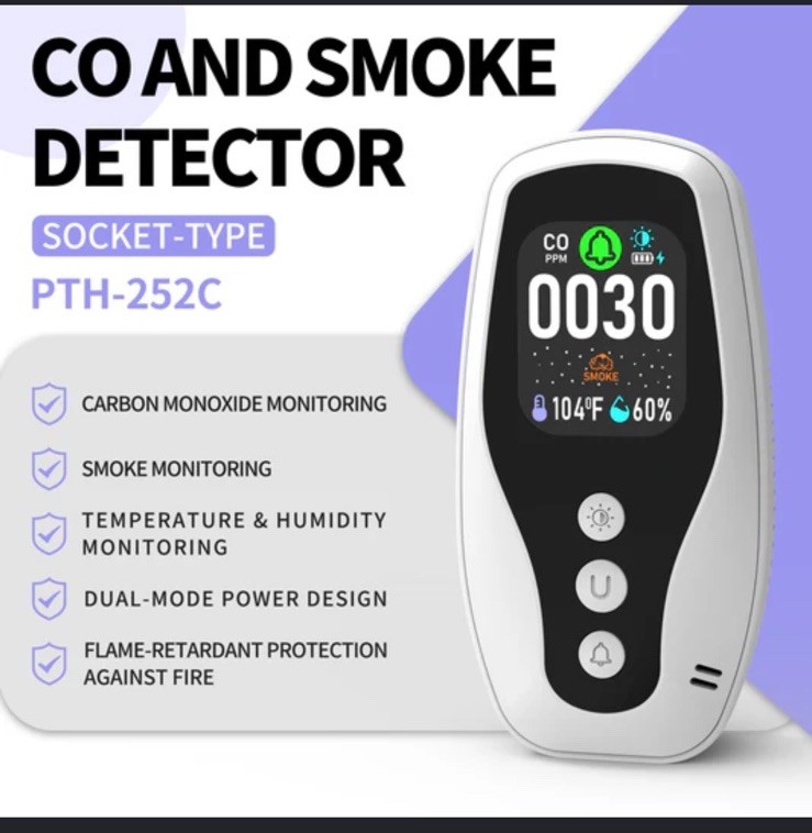 6-in-1 Plug-In Carbon Monoxide Detector – Natural Gas Leak Detector-Smoke Alarm