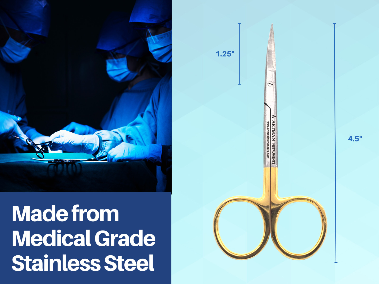 Scissors Surgical 4.5″ Curved Gold Plated Handle w/ Tungsten Carbide ARTMAN