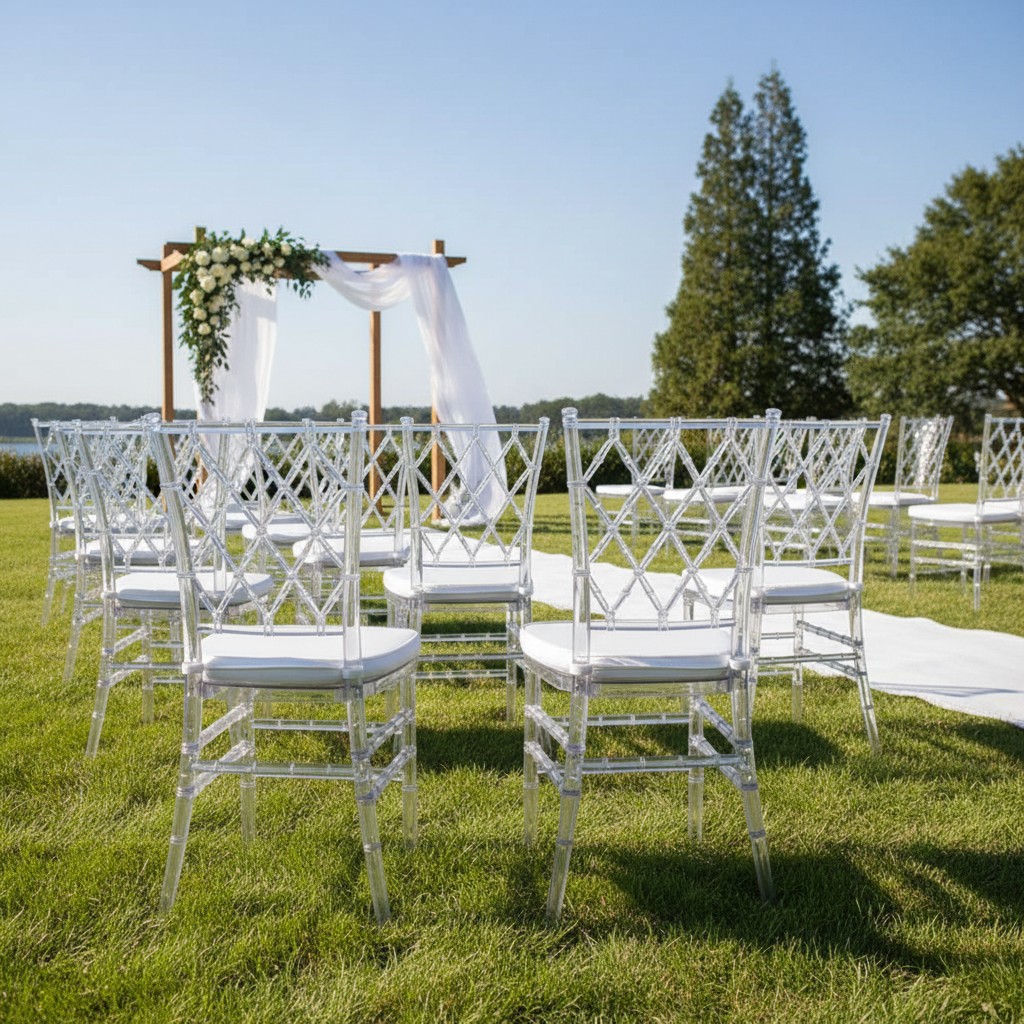 Set of 3 Acrylic Event Chair with Cushion for Wedding – No Assembly Required.