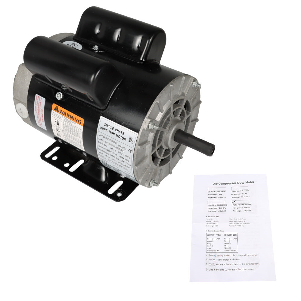 3 HP 3450RPM Electric Motor Compressor Duty 56 Frame 1Phase 115-230V 5/8″ Shaft